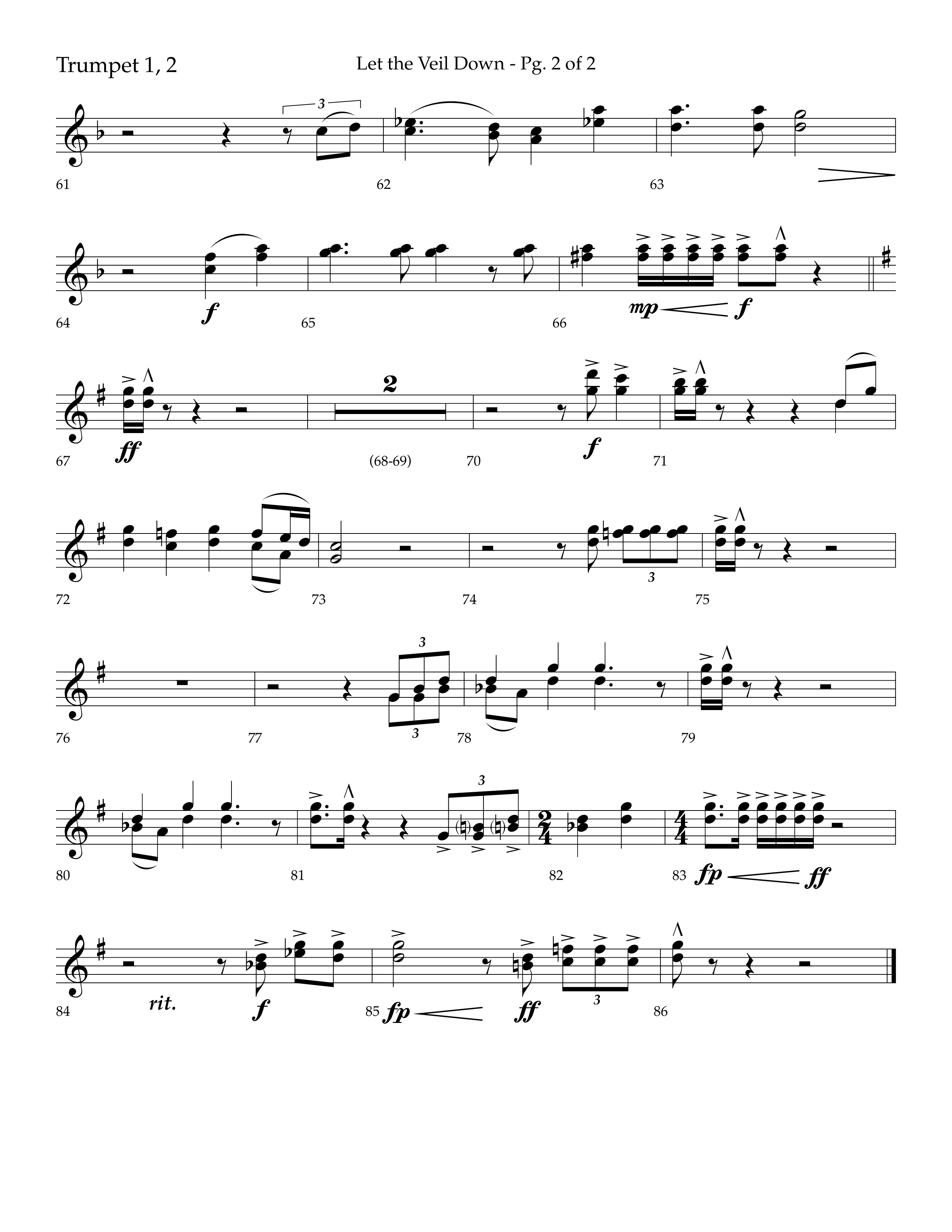 Let The Veil Down with I Exalt Thee (Choral Anthem SATB) Trumpet 1,2 (Lifeway Choral / Arr. Cody McVey)