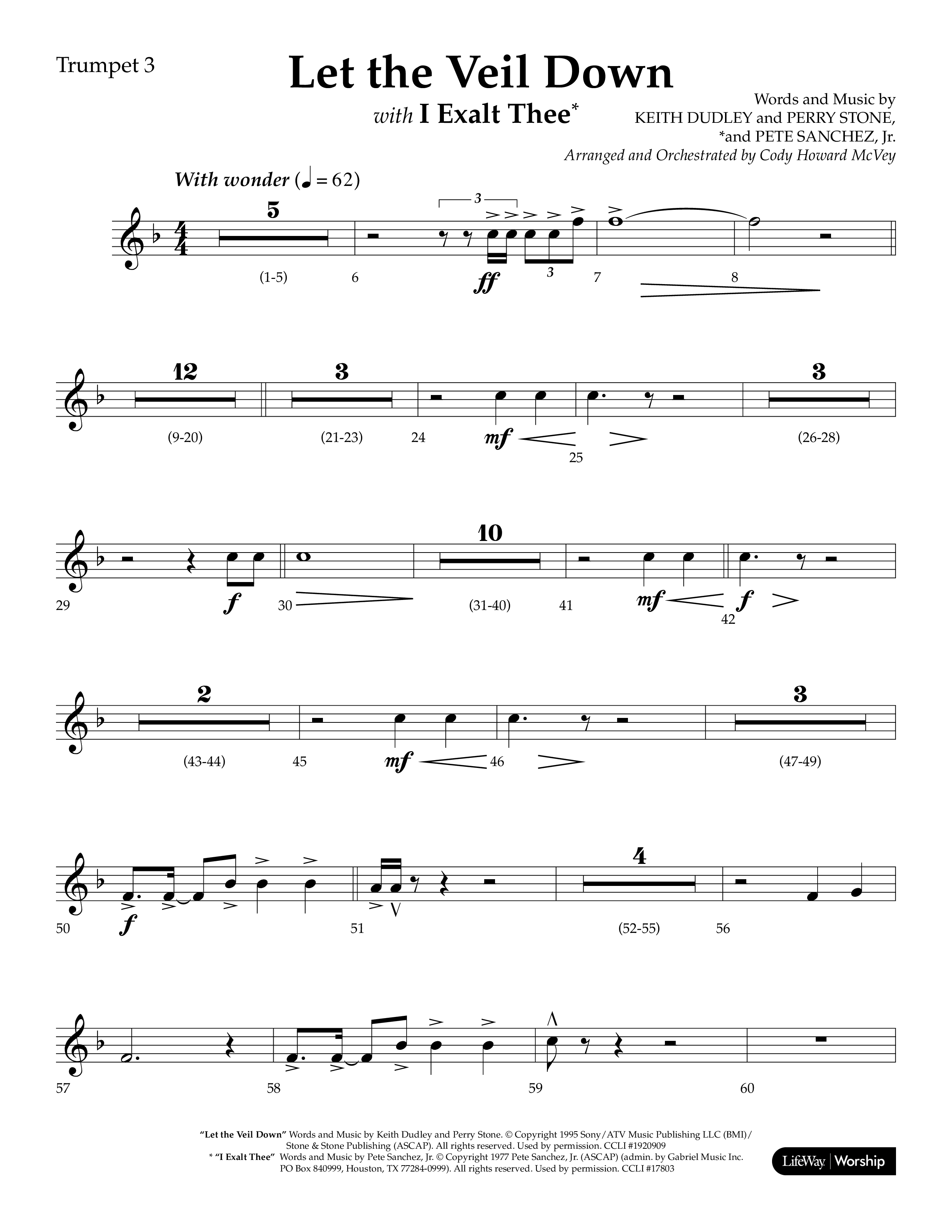 Let The Veil Down with I Exalt Thee (Choral Anthem SATB) Trumpet 3 (Lifeway Choral / Arr. Cody McVey)