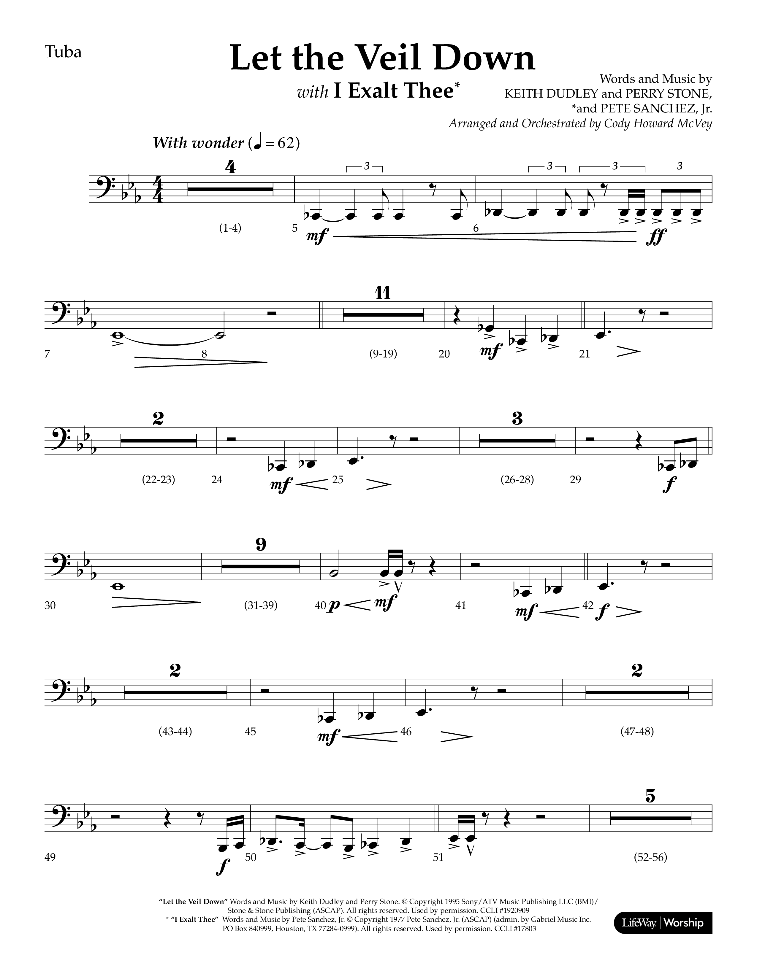 Let The Veil Down with I Exalt Thee (Choral Anthem SATB) Tuba (Lifeway Choral / Arr. Cody McVey)