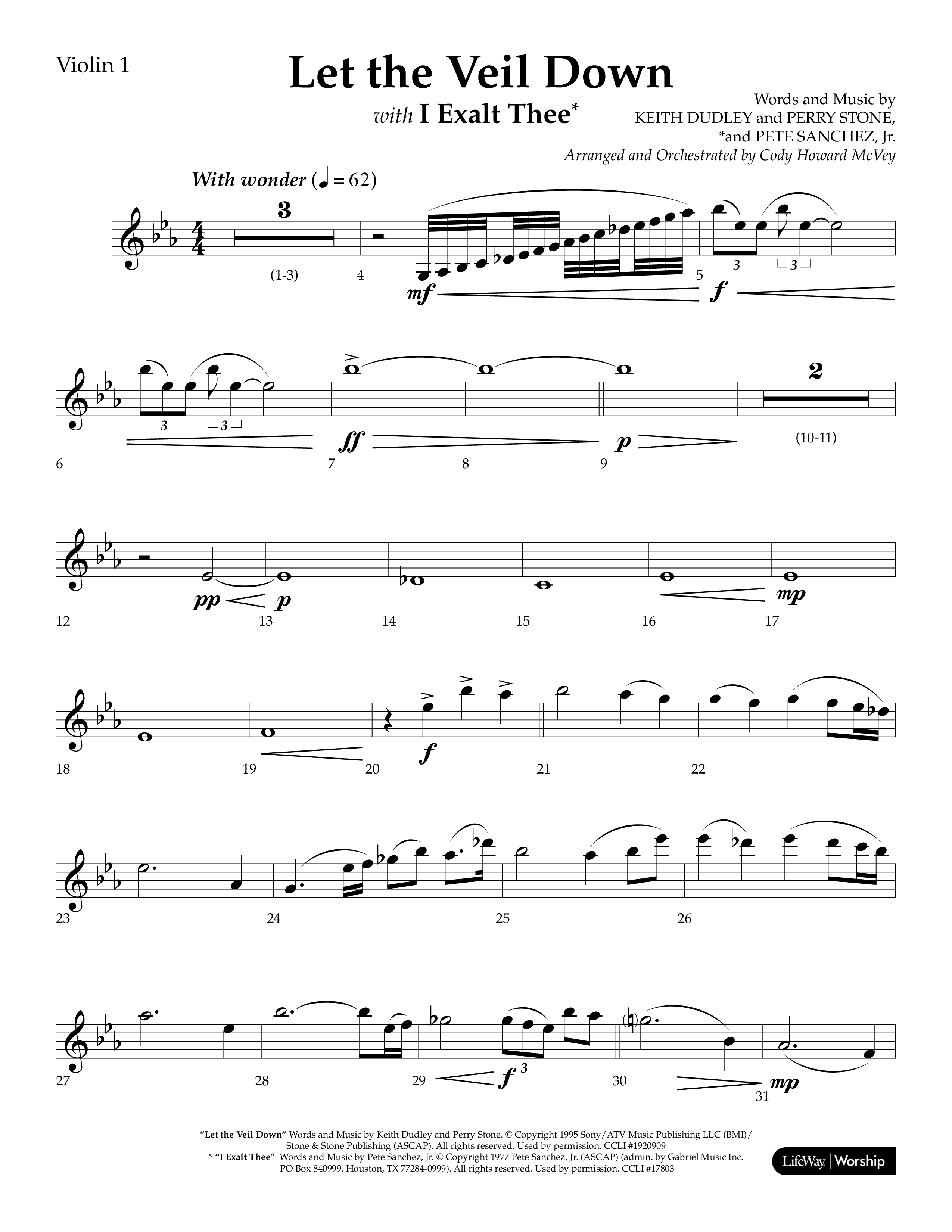 Let The Veil Down with I Exalt Thee (Choral Anthem SATB) Violin 1 (Lifeway Choral / Arr. Cody McVey)