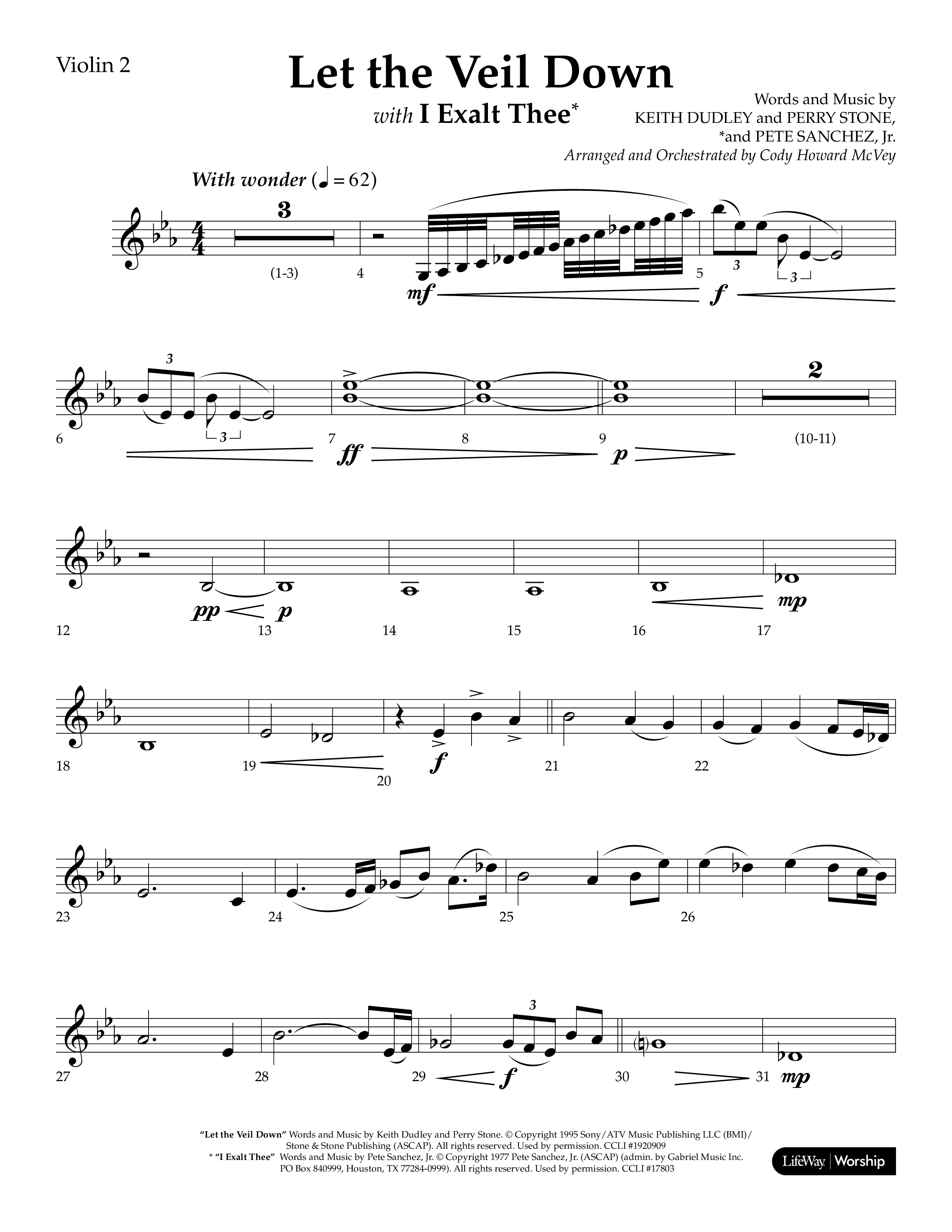 Let The Veil Down with I Exalt Thee (Choral Anthem SATB) Violin 2 (Lifeway Choral / Arr. Cody McVey)