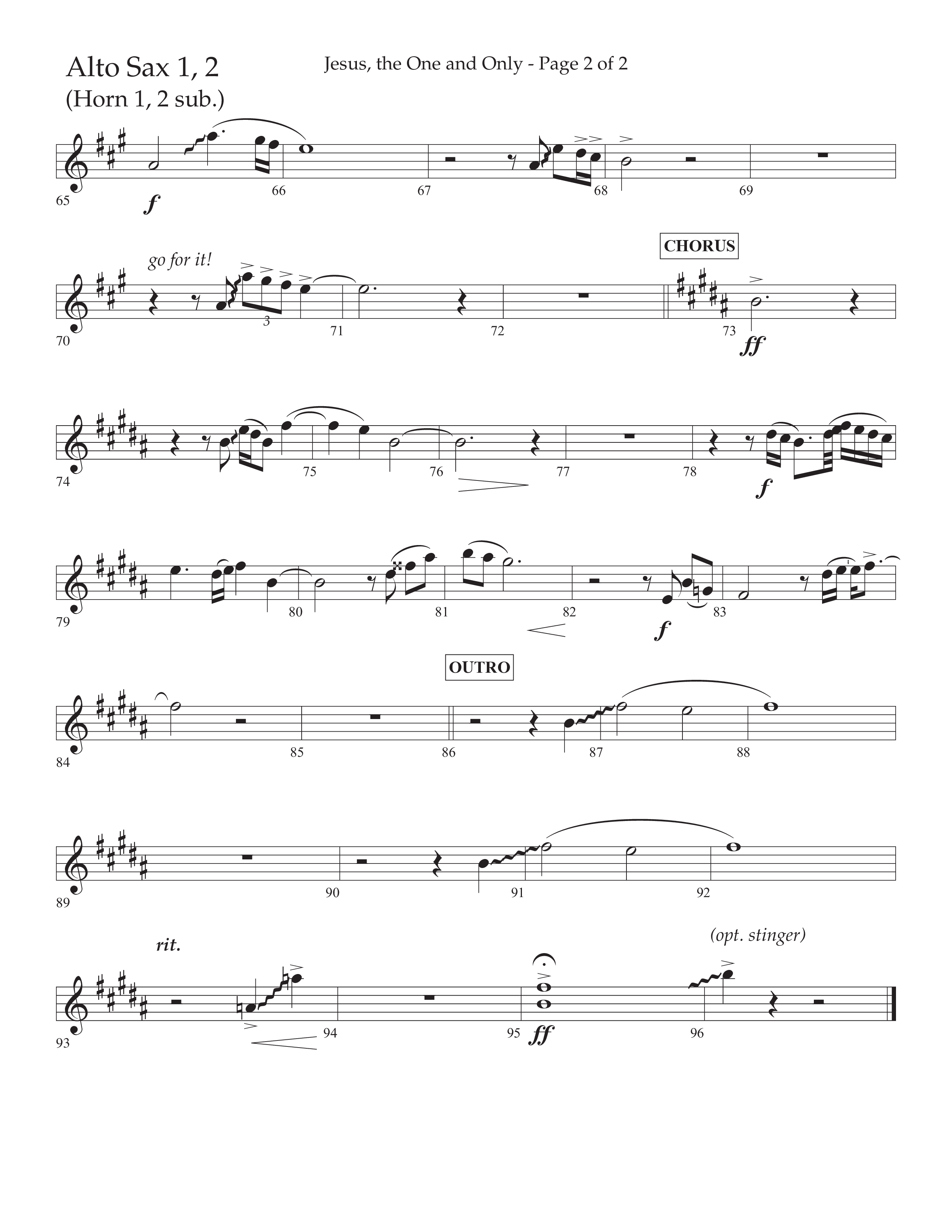 Jesus The One And Only (Choral Anthem SATB) Alto Sax 1/2 (Lifeway Choral / Arr. John Bolin / Arr. Don Koch / Orch. David Shipps)