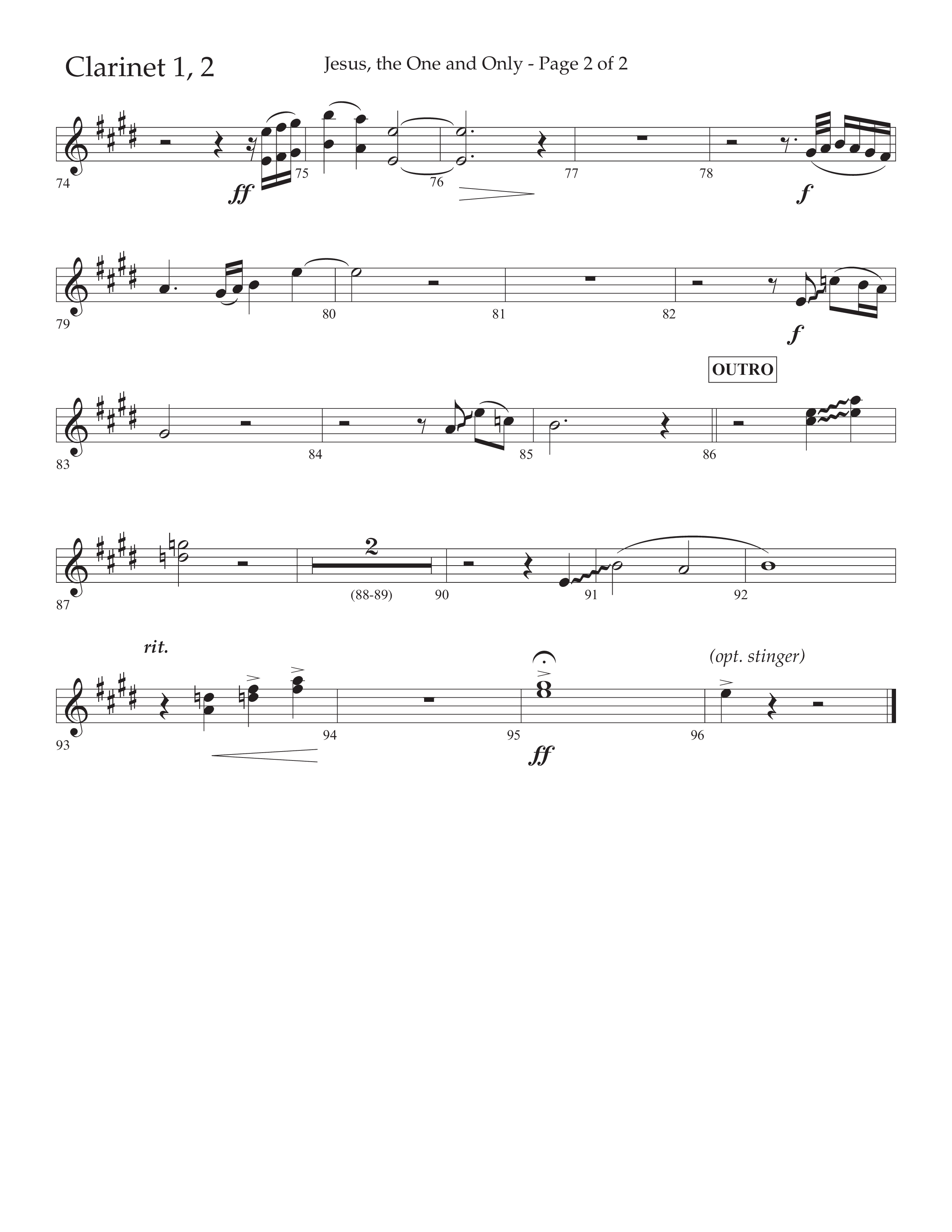 Jesus The One And Only (Choral Anthem SATB) Clarinet 1/2 (Lifeway Choral / Arr. John Bolin / Arr. Don Koch / Orch. David Shipps)