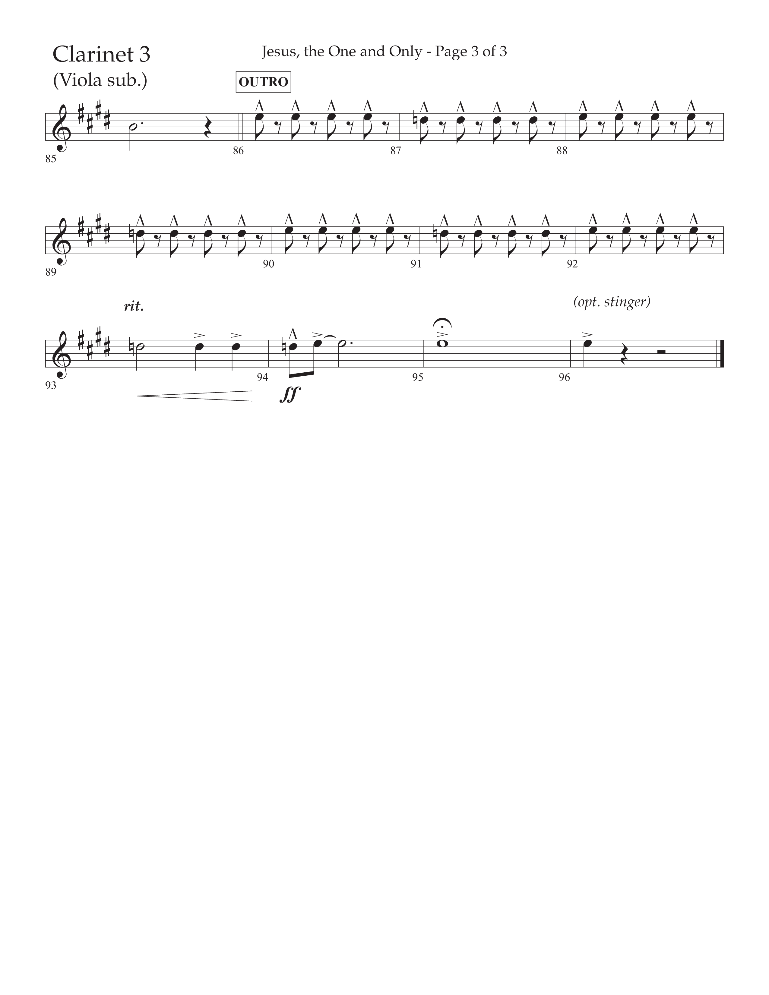 Jesus The One And Only (Choral Anthem SATB) Clarinet 3 (Lifeway Choral / Arr. John Bolin / Arr. Don Koch / Orch. David Shipps)