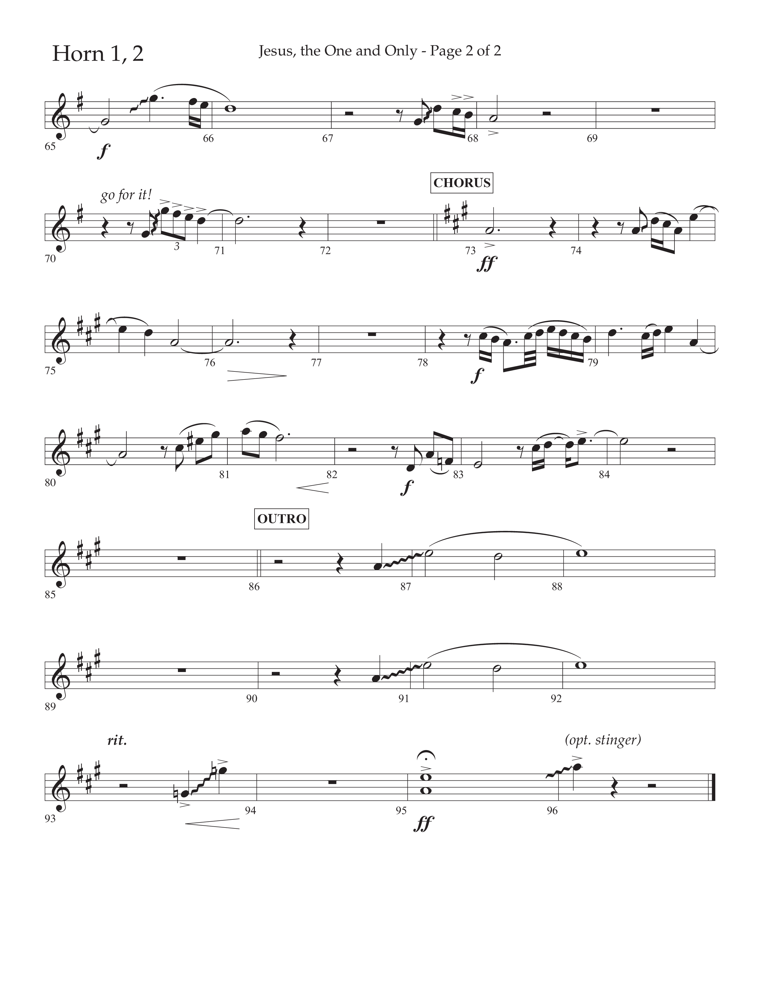 Jesus The One And Only (Choral Anthem SATB) French Horn 1/2 (Lifeway Choral / Arr. John Bolin / Arr. Don Koch / Orch. David Shipps)