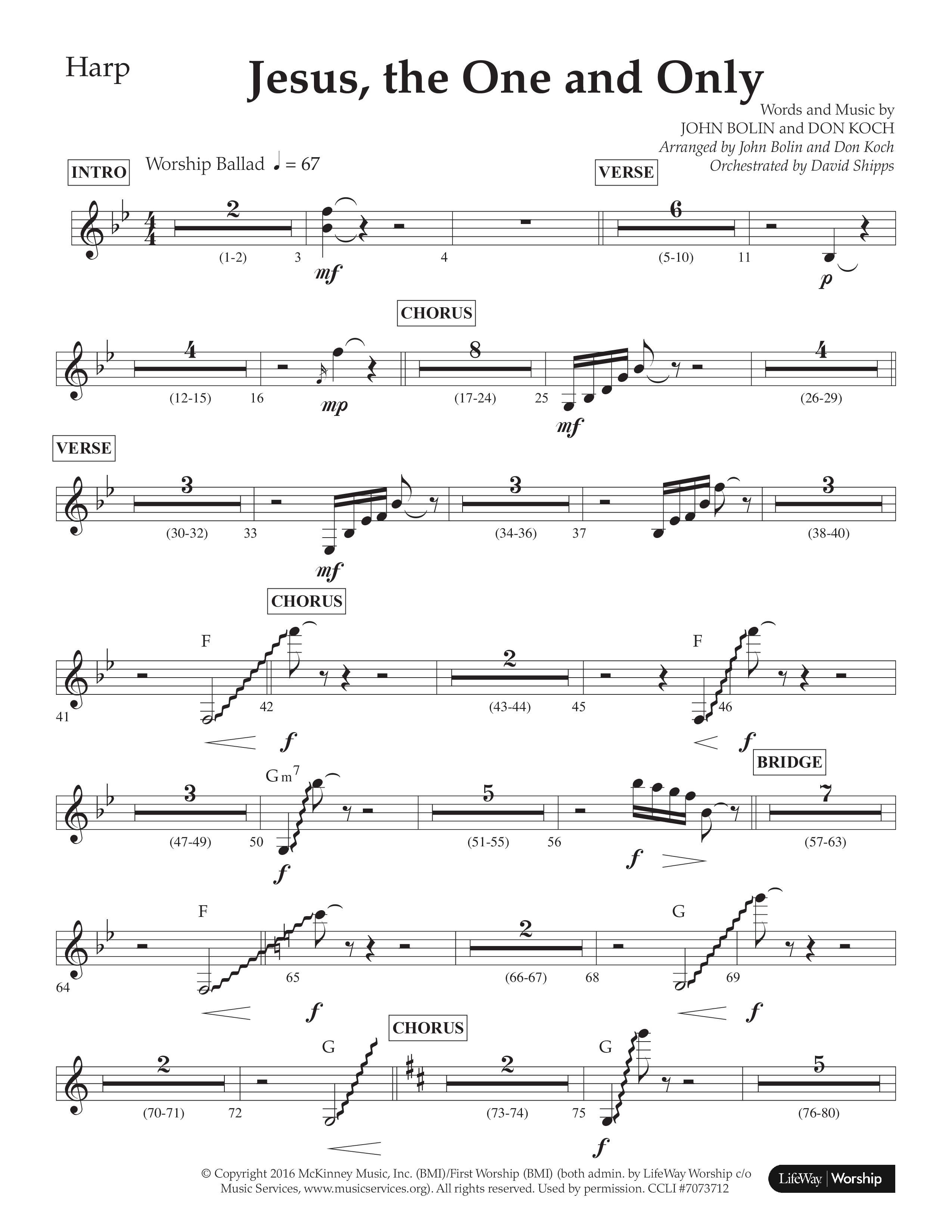 Jesus The One And Only (Choral Anthem SATB) Harp (Lifeway Choral / Arr. John Bolin / Arr. Don Koch / Orch. David Shipps)