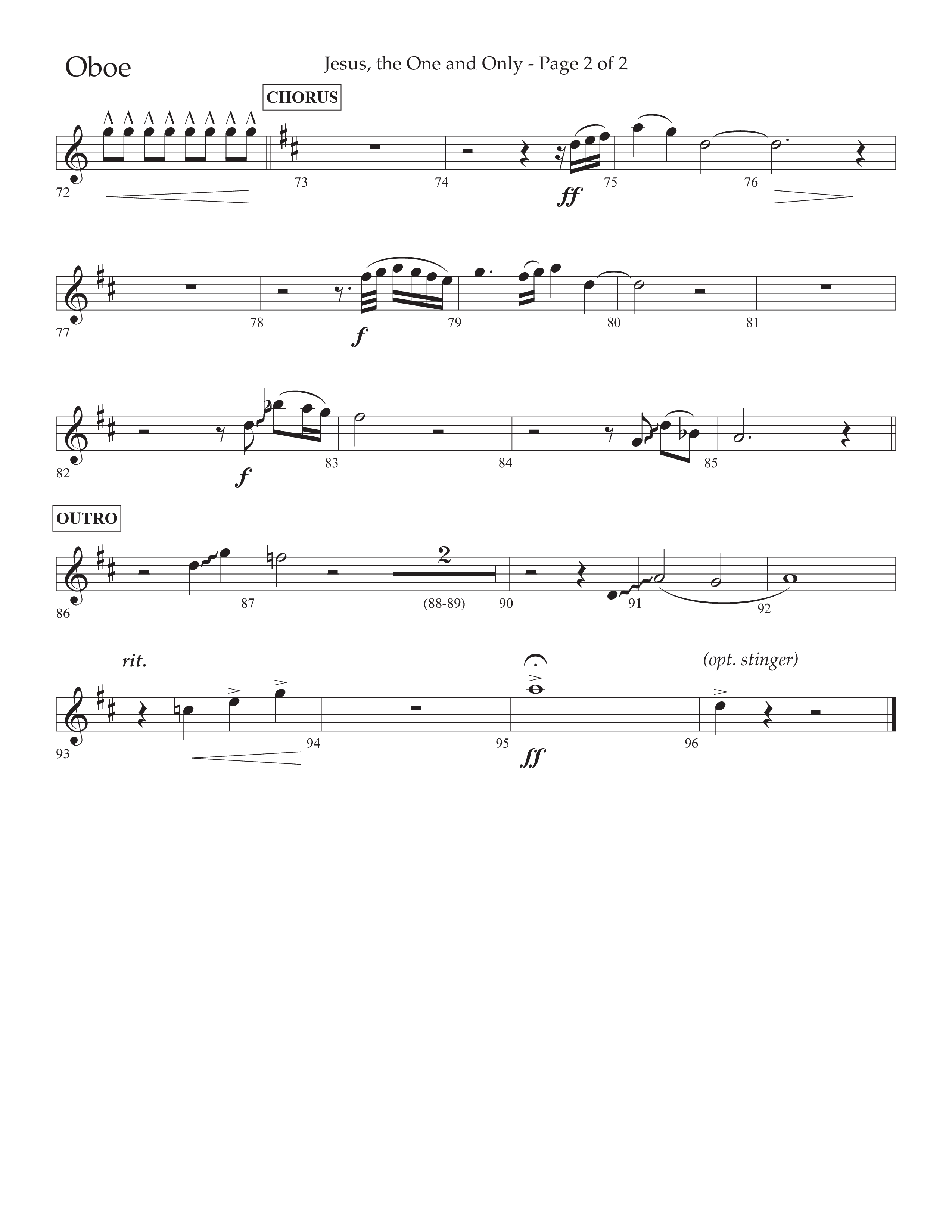 Jesus The One And Only (Choral Anthem SATB) Oboe (Lifeway Choral / Arr. John Bolin / Arr. Don Koch / Orch. David Shipps)