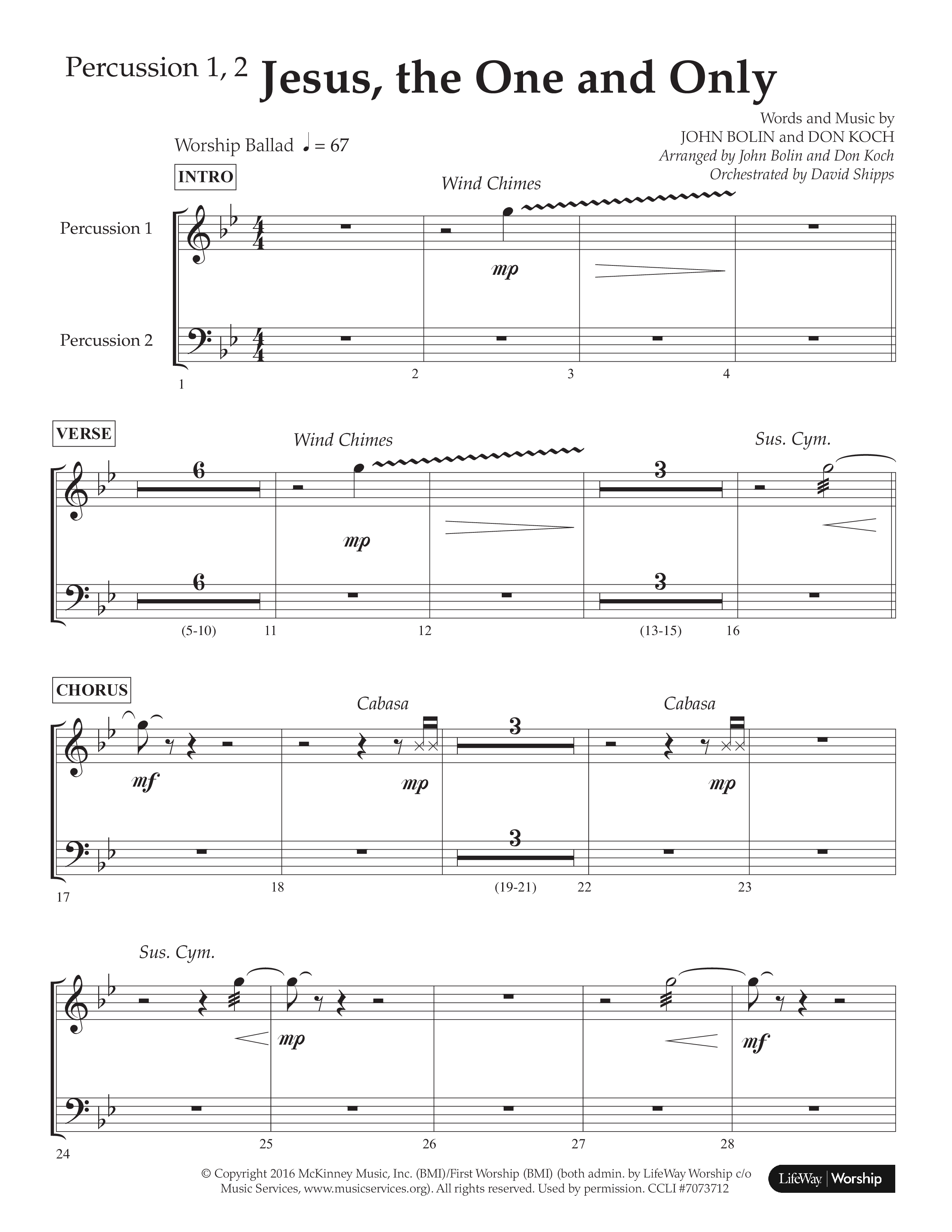 Jesus The One And Only (Choral Anthem SATB) Percussion 1/2 (Lifeway Choral / Arr. John Bolin / Arr. Don Koch / Orch. David Shipps)