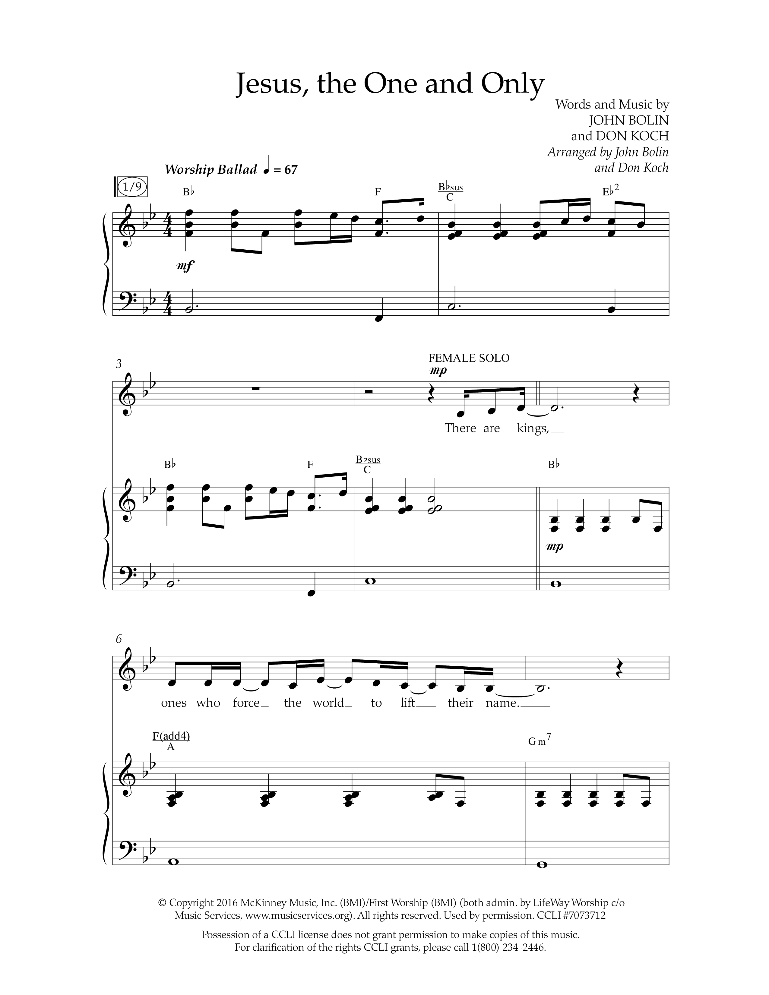 Jesus The One And Only (Choral Anthem SATB) Anthem (SATB/Piano) (Lifeway Choral / Arr. John Bolin / Arr. Don Koch / Orch. David Shipps)