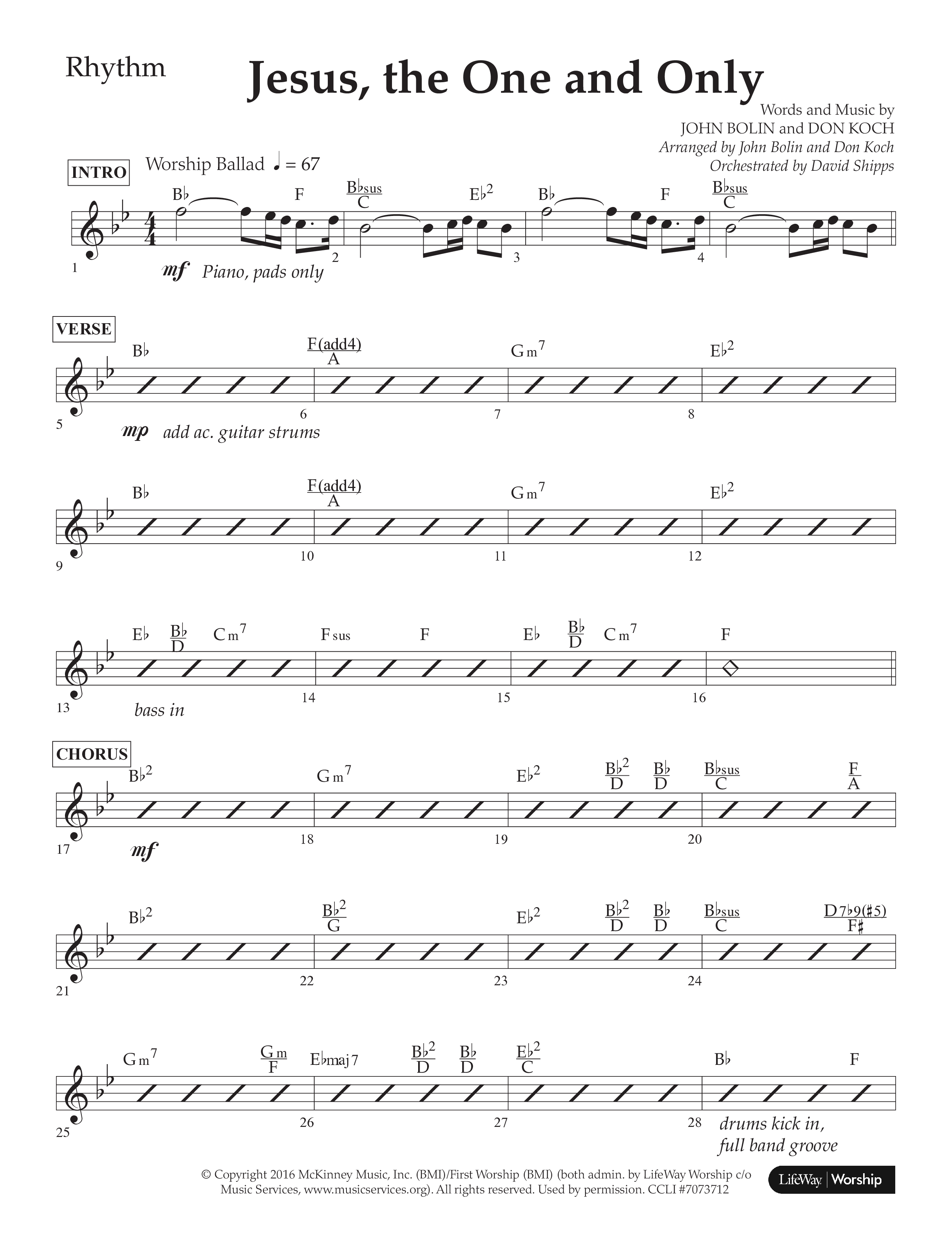Jesus The One And Only (Choral Anthem SATB) Lead Melody & Rhythm (Lifeway Choral / Arr. John Bolin / Arr. Don Koch / Orch. David Shipps)
