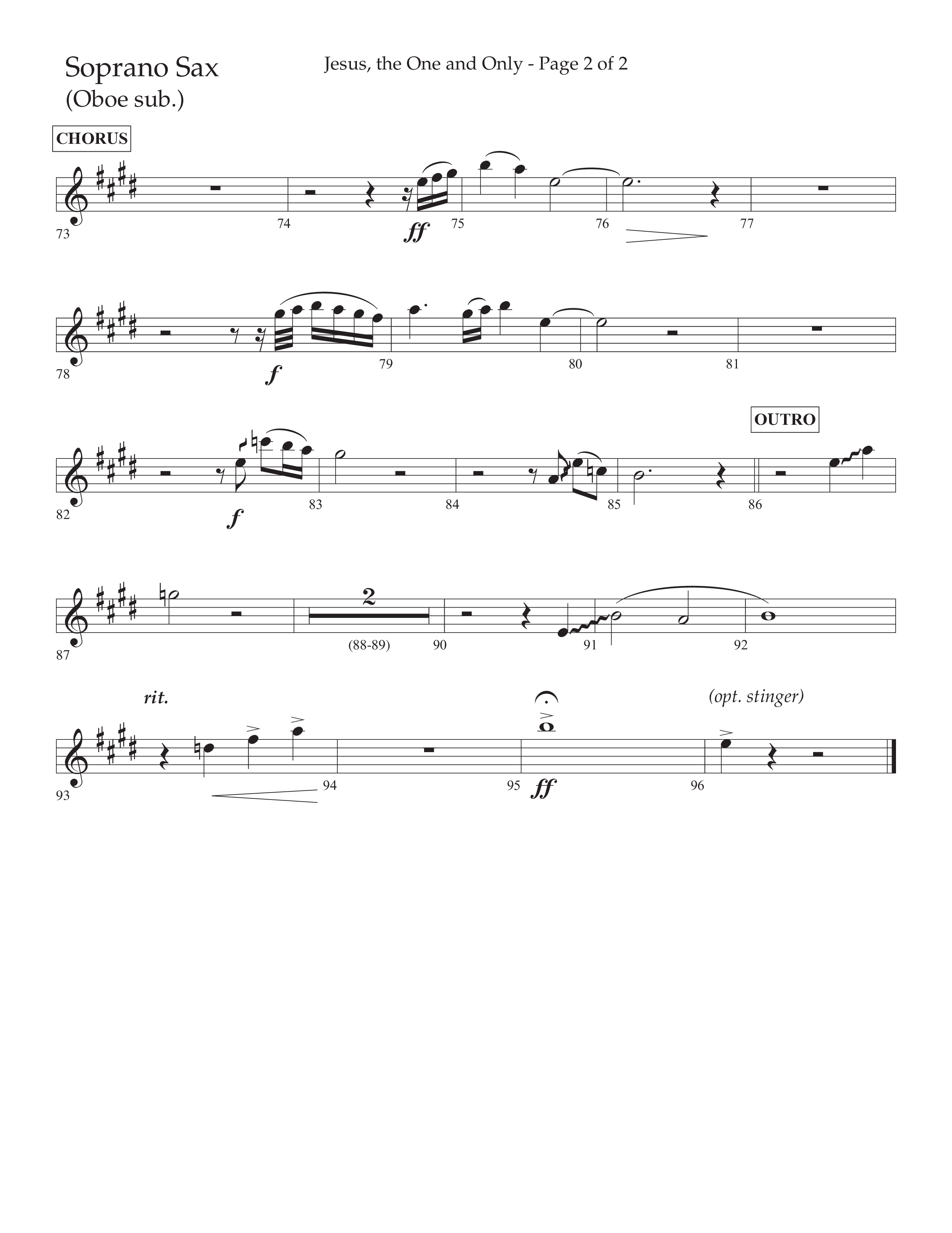 Jesus The One And Only (Choral Anthem SATB) Soprano Sax (Lifeway Choral / Arr. John Bolin / Arr. Don Koch / Orch. David Shipps)