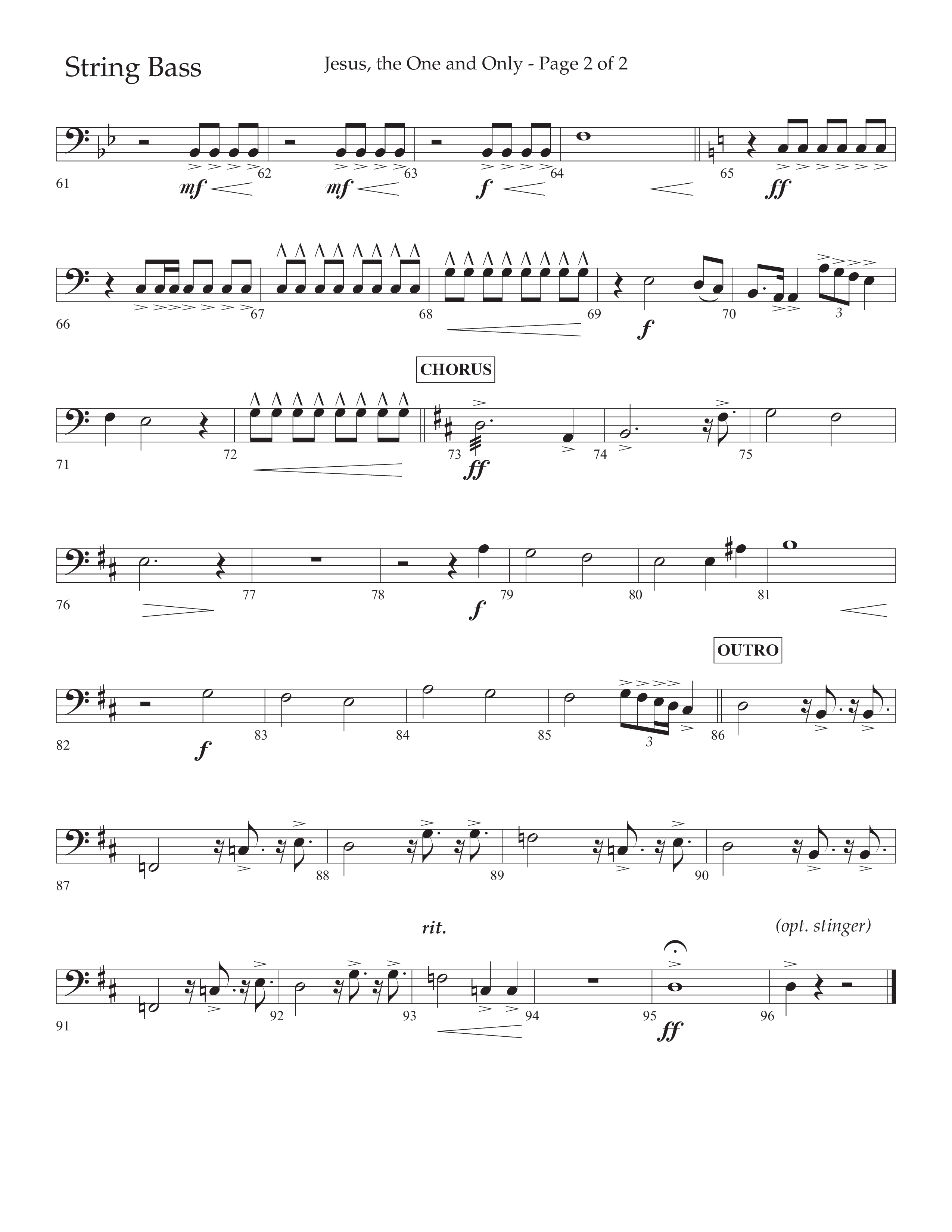 Jesus The One And Only (Choral Anthem SATB) String Bass (Lifeway Choral / Arr. John Bolin / Arr. Don Koch / Orch. David Shipps)