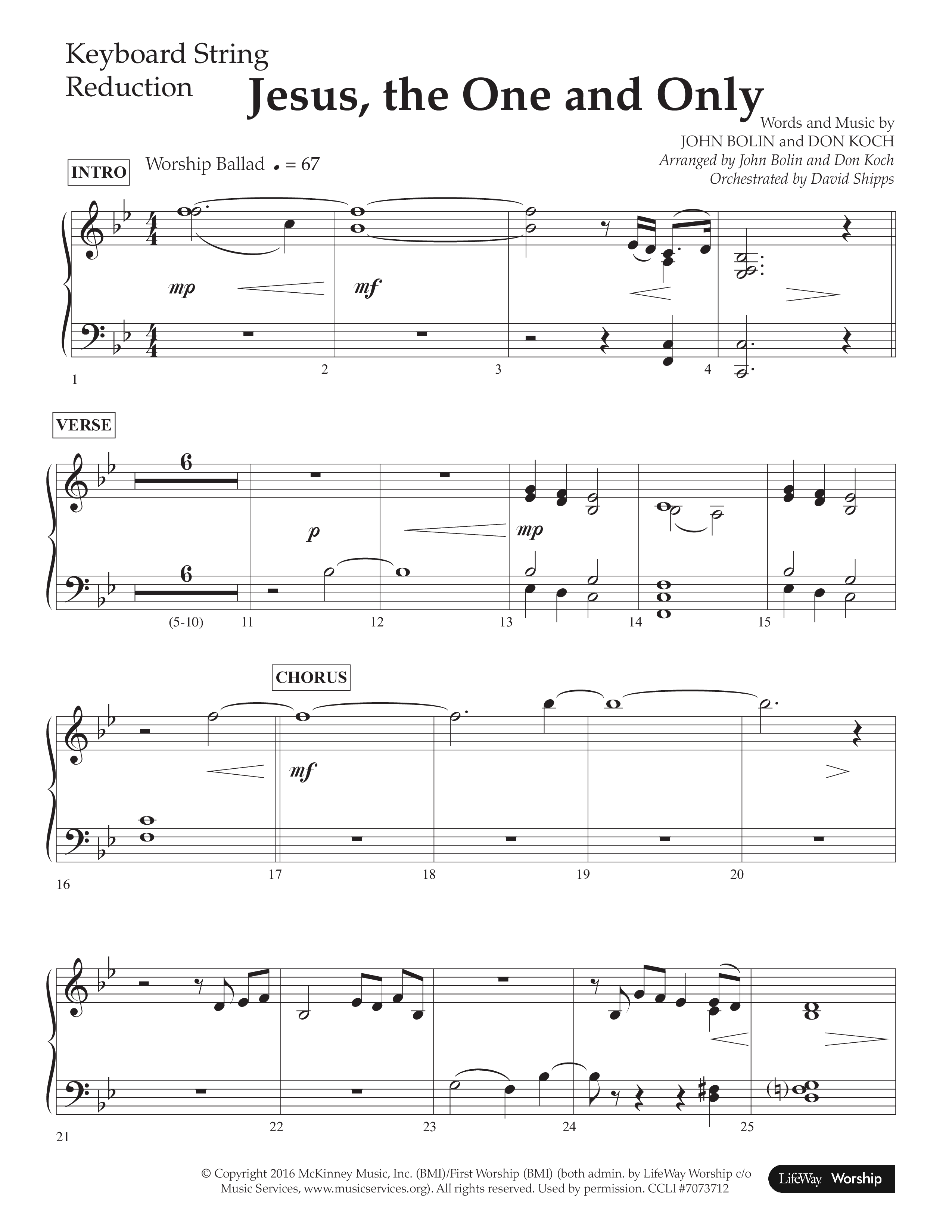 Jesus The One And Only (Choral Anthem SATB) String Reduction (Lifeway Choral / Arr. John Bolin / Arr. Don Koch / Orch. David Shipps)