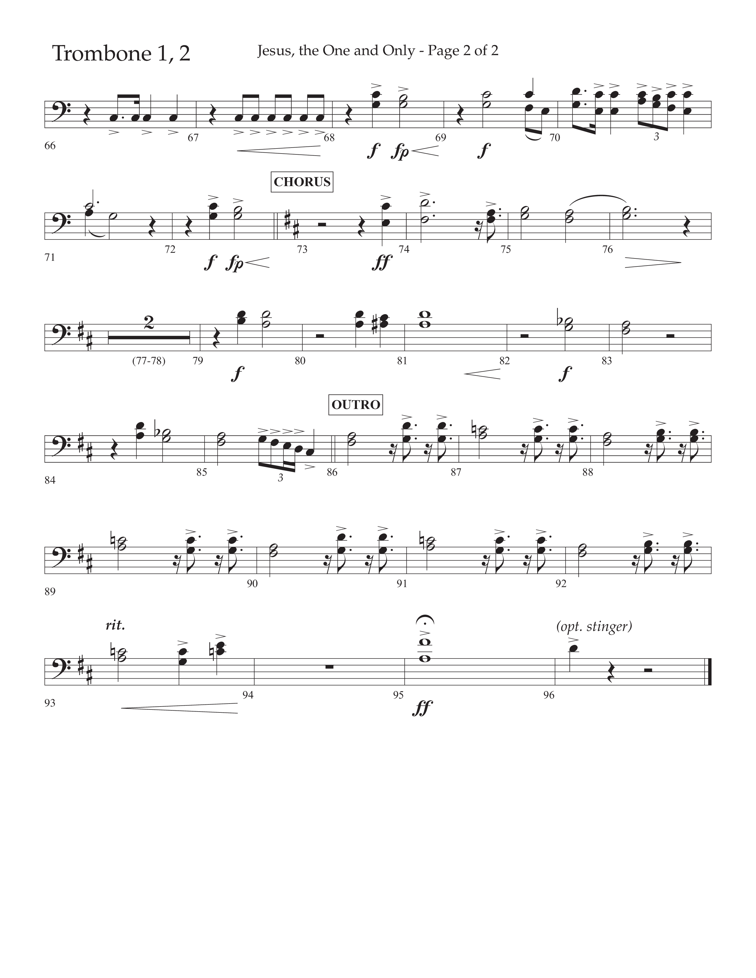 Jesus The One And Only (Choral Anthem SATB) Trombone 1/2 (Lifeway Choral / Arr. John Bolin / Arr. Don Koch / Orch. David Shipps)
