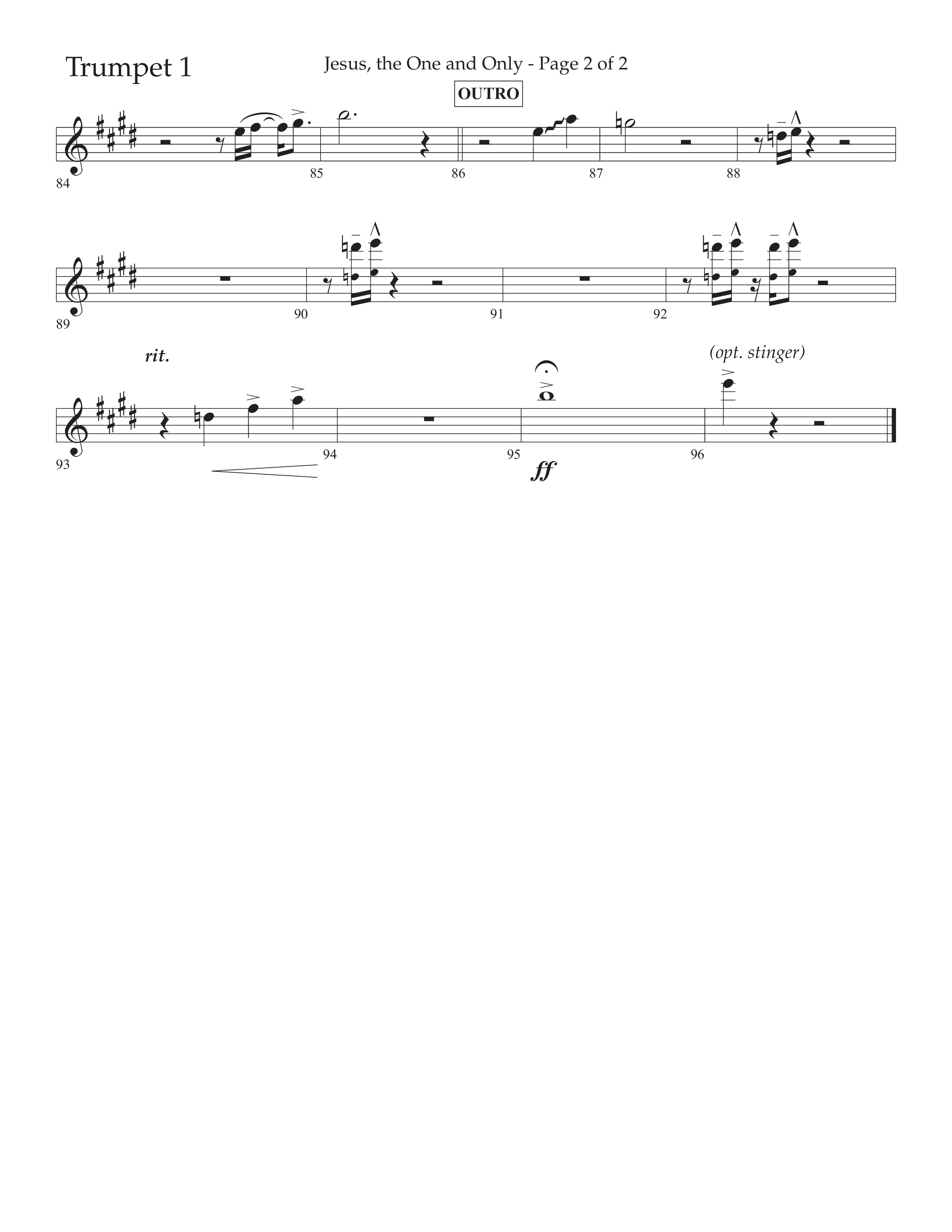 Jesus The One And Only (Choral Anthem SATB) Trumpet 1 (Lifeway Choral / Arr. John Bolin / Arr. Don Koch / Orch. David Shipps)