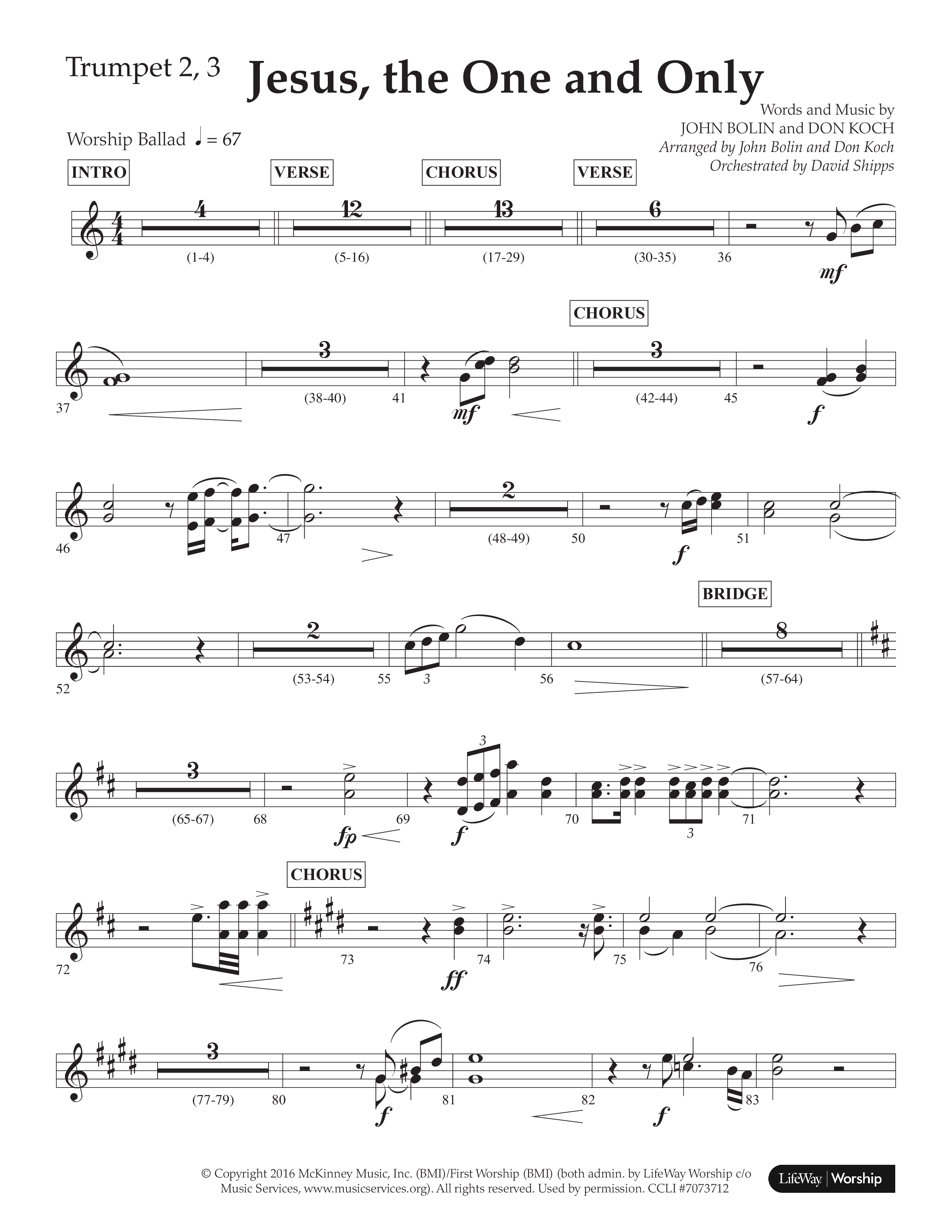 Jesus The One And Only (Choral Anthem SATB) Trumpet 2/3 (Lifeway Choral / Arr. John Bolin / Arr. Don Koch / Orch. David Shipps)
