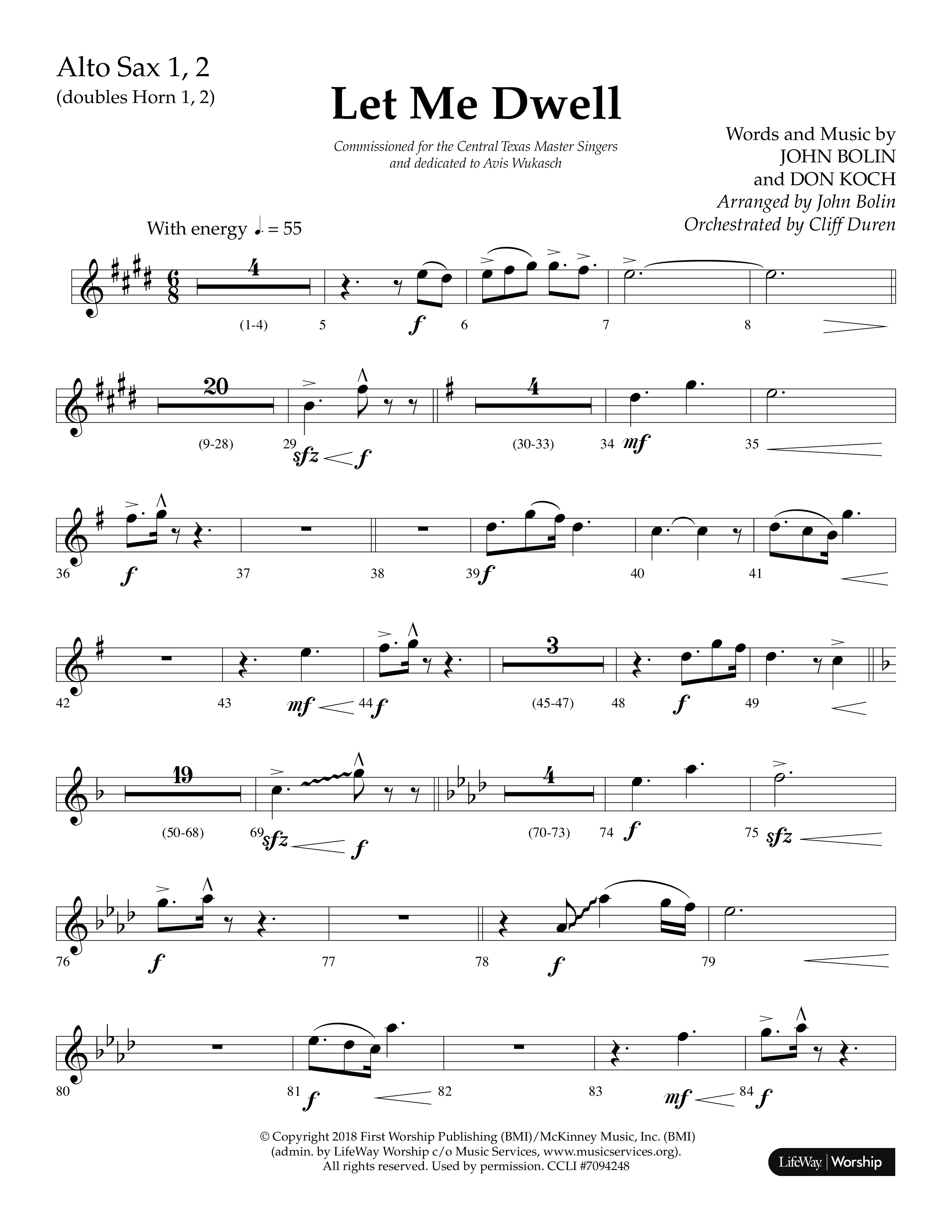 Let Me Dwell (Choral Anthem SATB) Alto Sax 1/2 (Lifeway Choral / Arr. Cliff Duren)