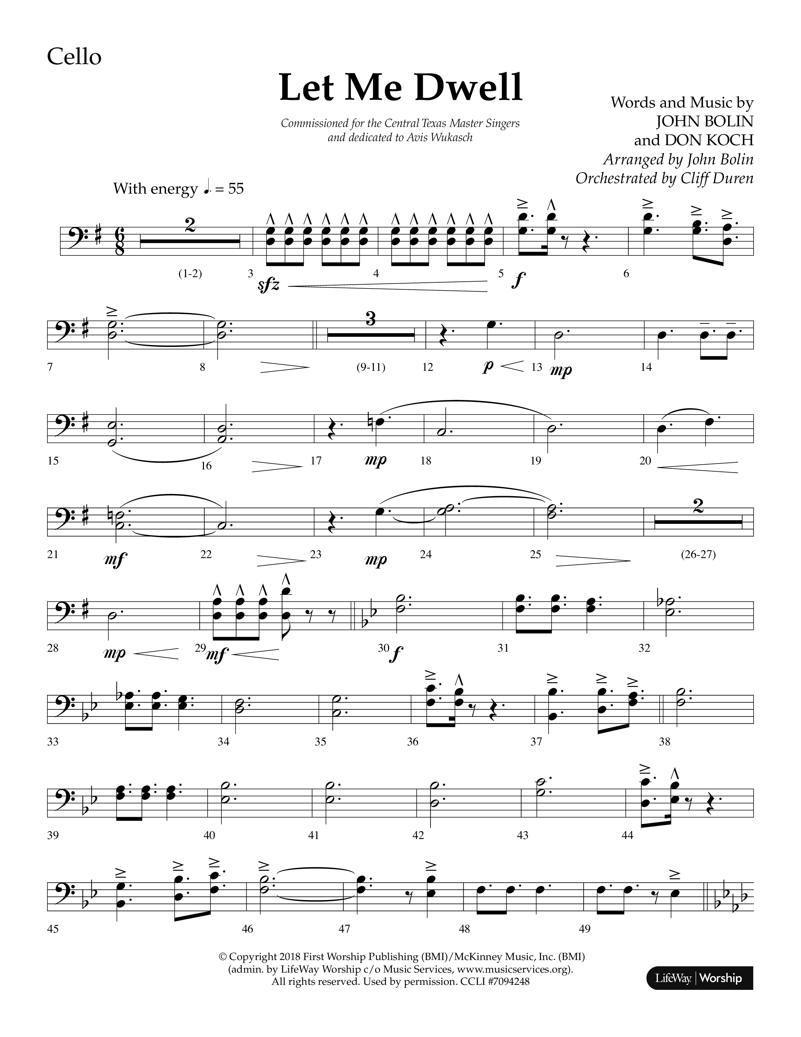 Let Me Dwell (Choral Anthem SATB) Cello (Lifeway Choral / Arr. Cliff Duren)