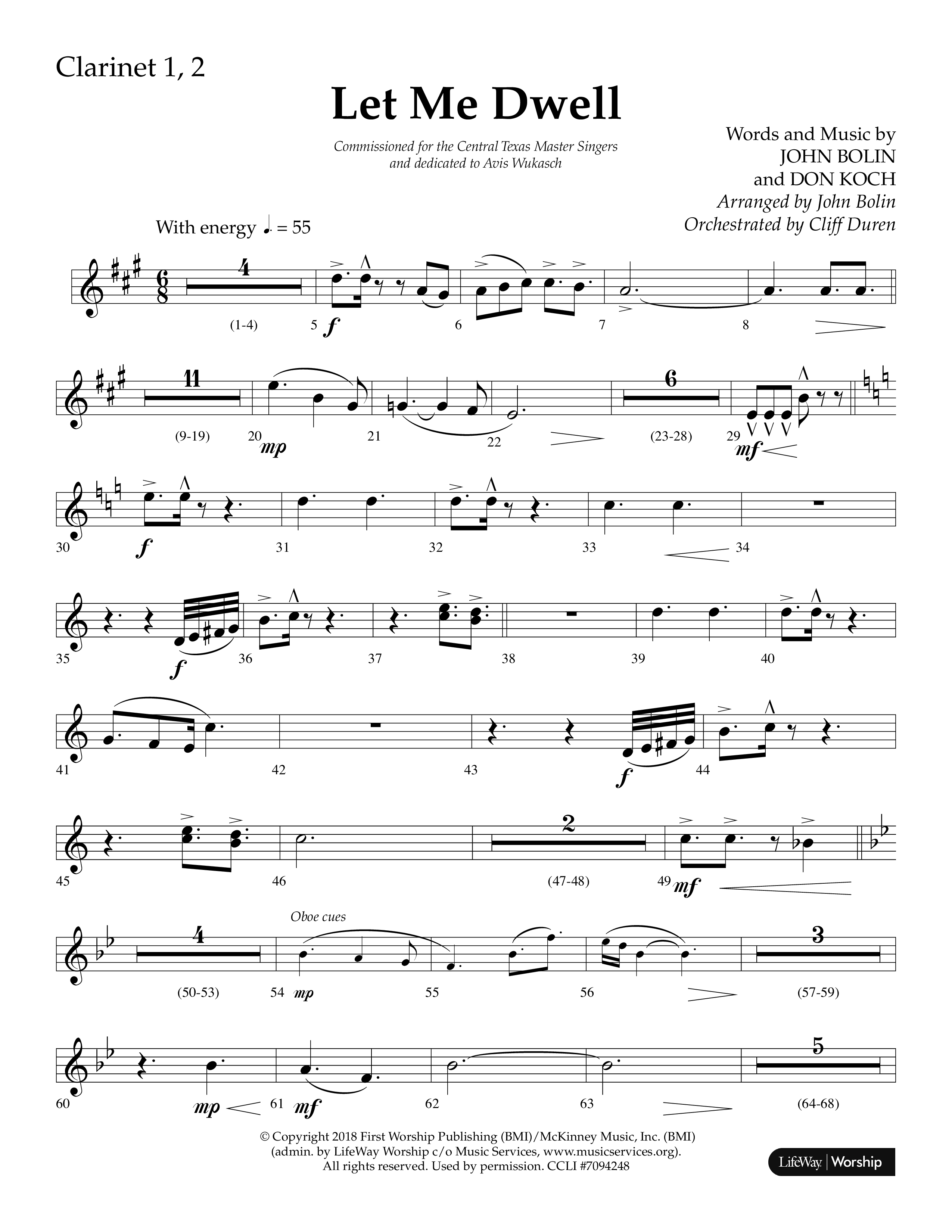 Let Me Dwell (Choral Anthem SATB) Clarinet 1/2 (Lifeway Choral / Arr. Cliff Duren)
