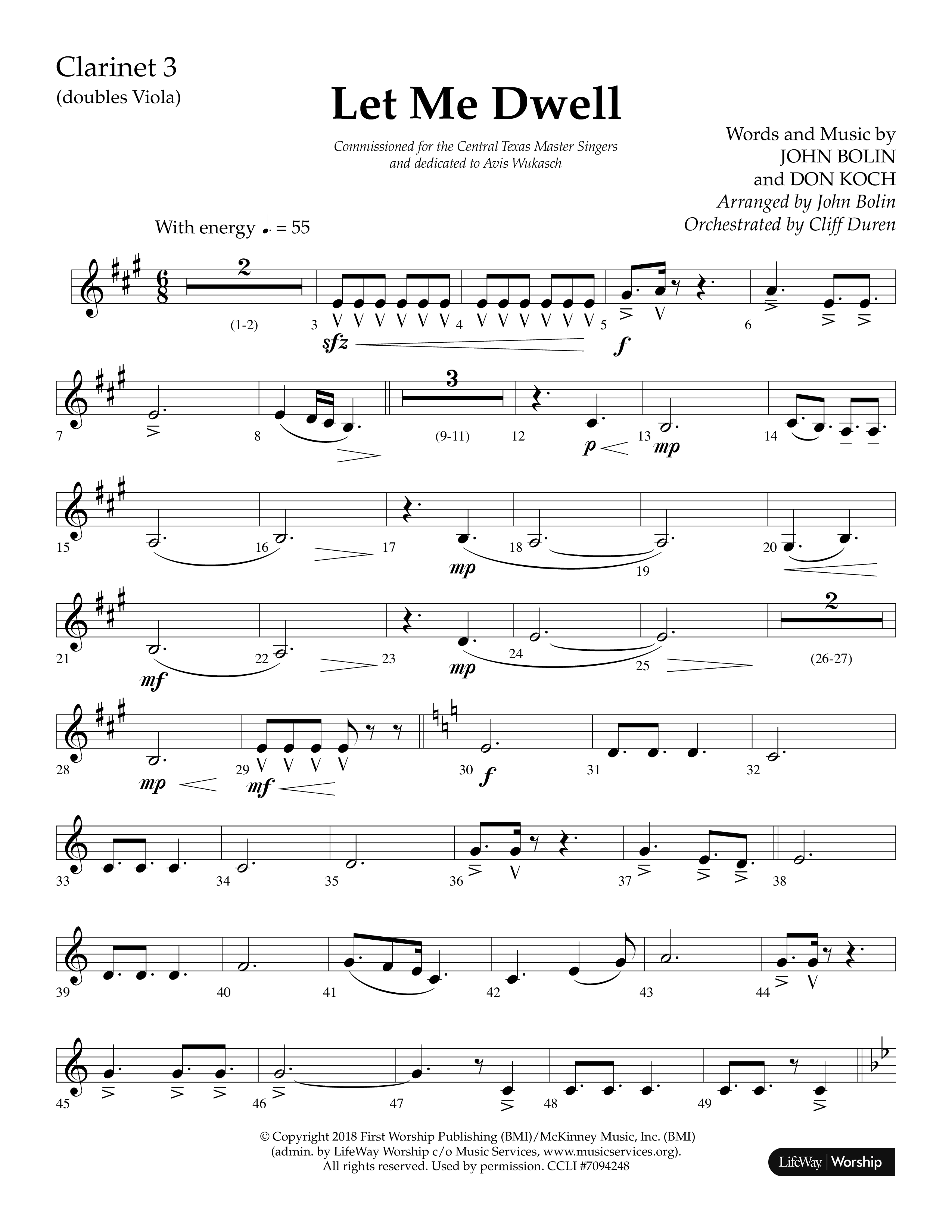 Let Me Dwell (Choral Anthem SATB) Clarinet 3 (Lifeway Choral / Arr. Cliff Duren)