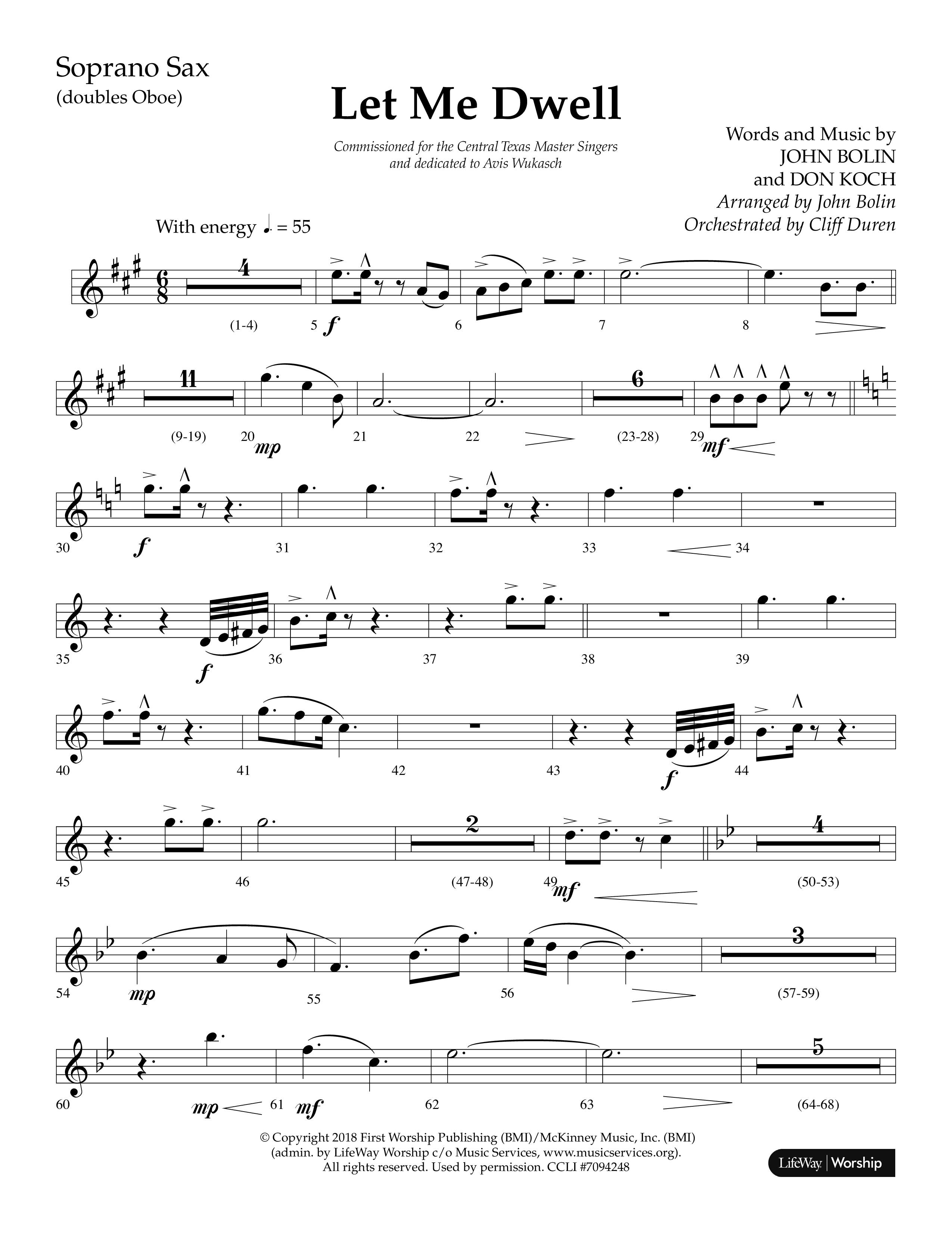 Let Me Dwell (Choral Anthem SATB) Soprano Sax (Lifeway Choral / Arr. Cliff Duren)
