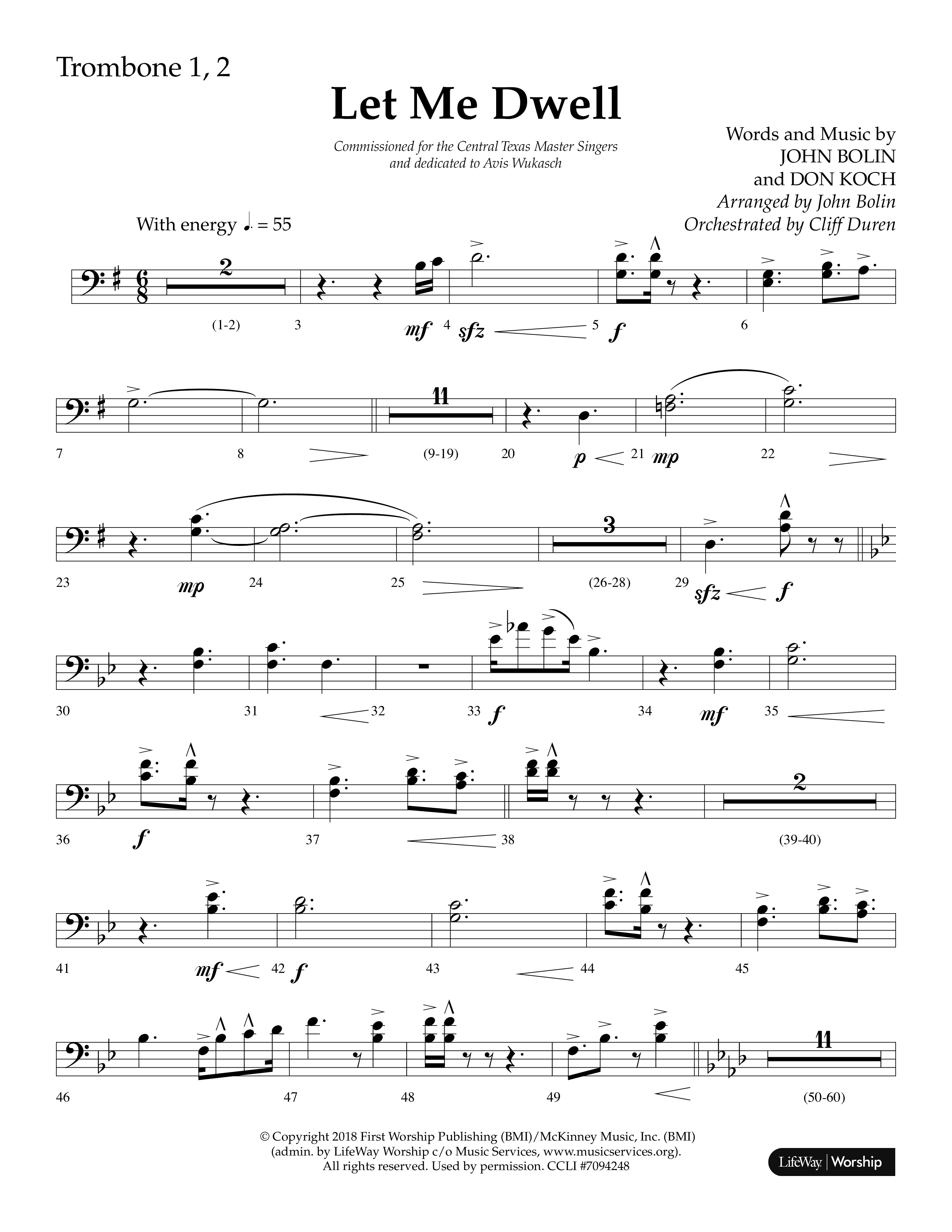 Let Me Dwell (Choral Anthem SATB) Trombone 1/2 (Lifeway Choral / Arr. Cliff Duren)