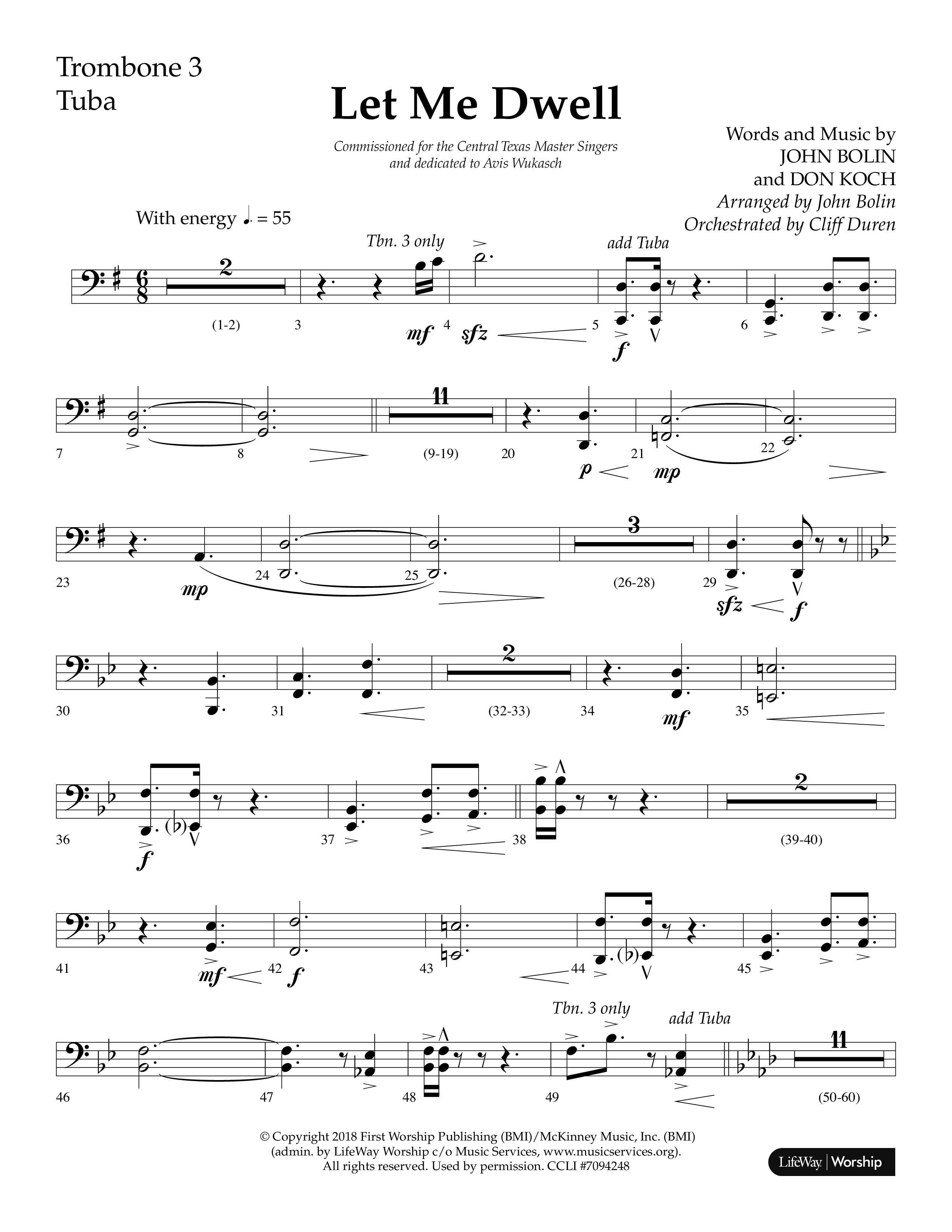 Let Me Dwell (Choral Anthem SATB) Trombone 3/Tuba (Lifeway Choral / Arr. Cliff Duren)