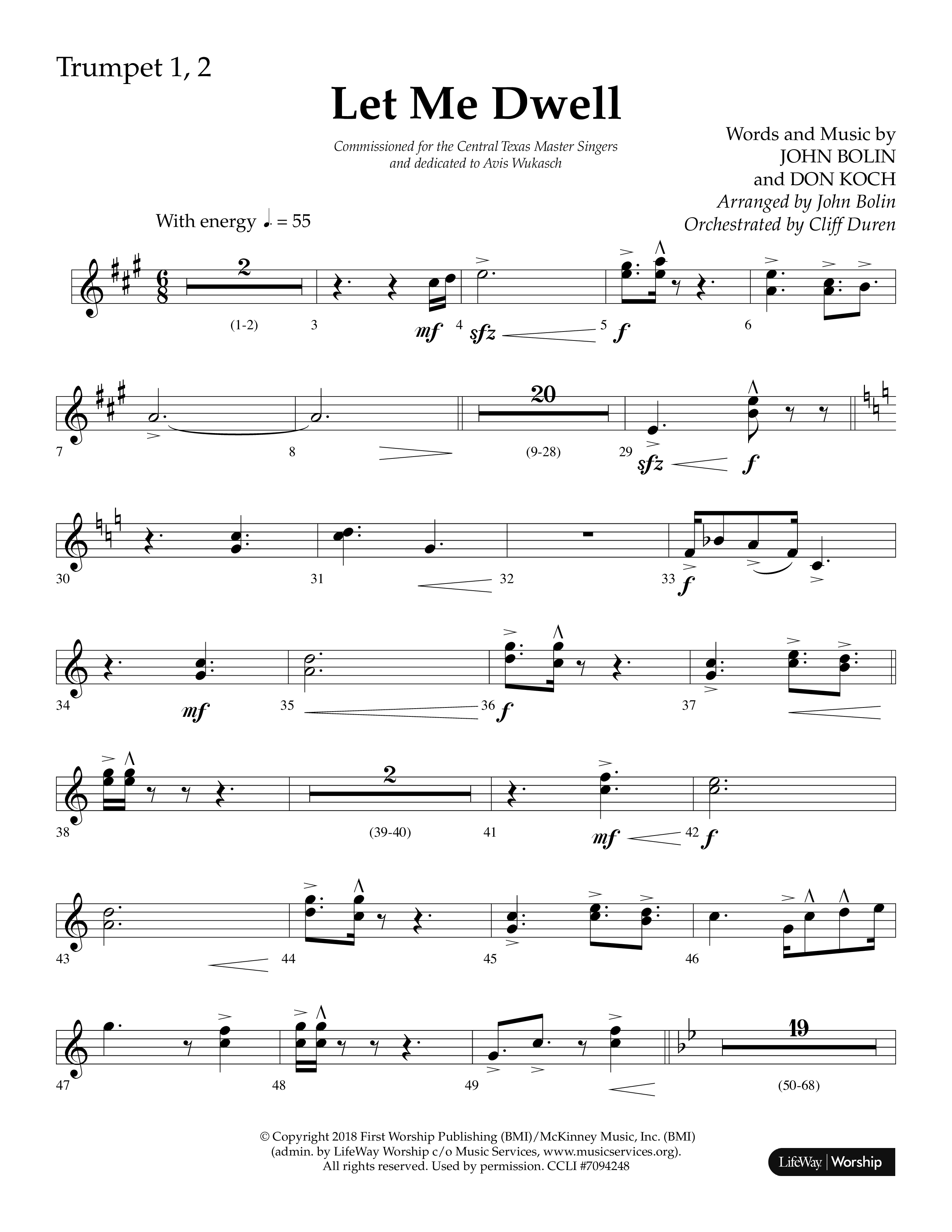 Let Me Dwell (Choral Anthem SATB) Trumpet 1,2 (Lifeway Choral / Arr. Cliff Duren)