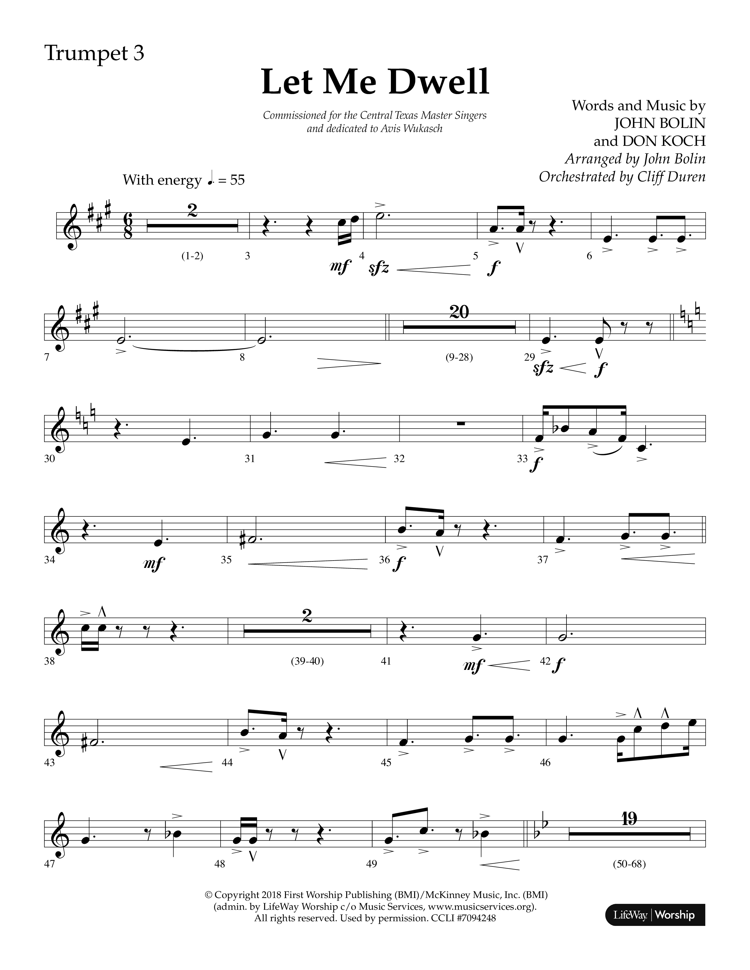 Let Me Dwell (Choral Anthem SATB) Trumpet 3 (Lifeway Choral / Arr. Cliff Duren)