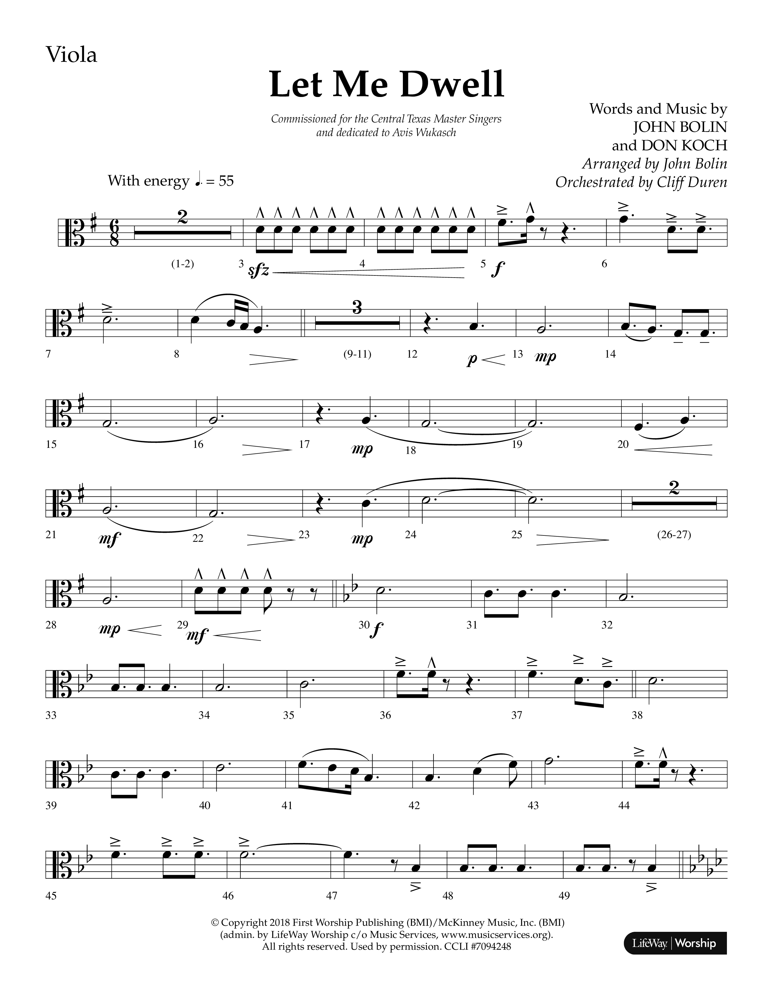 Let Me Dwell (Choral Anthem SATB) Viola (Lifeway Choral / Arr. Cliff Duren)