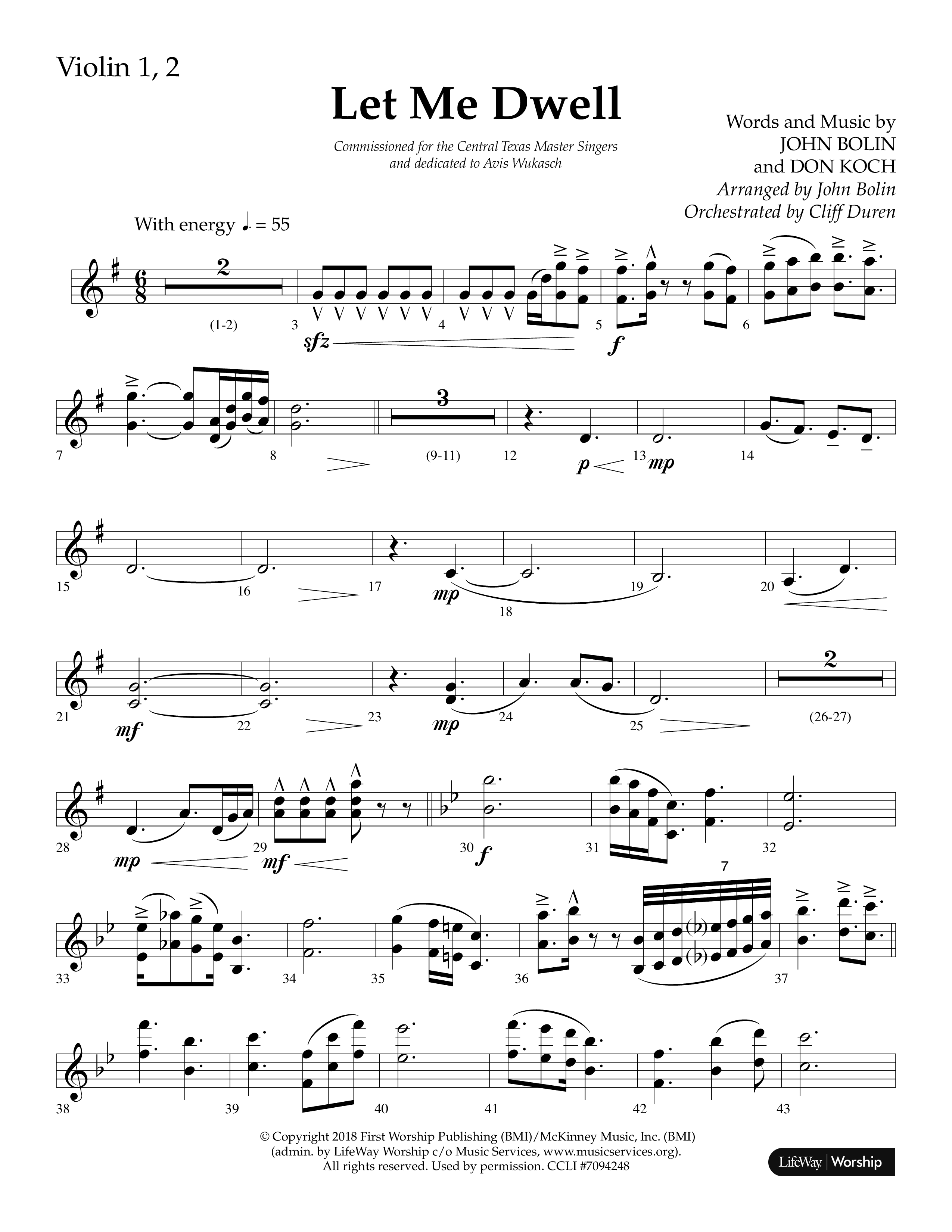 Let Me Dwell (Choral Anthem SATB) Violin 1/2 (Lifeway Choral / Arr. Cliff Duren)