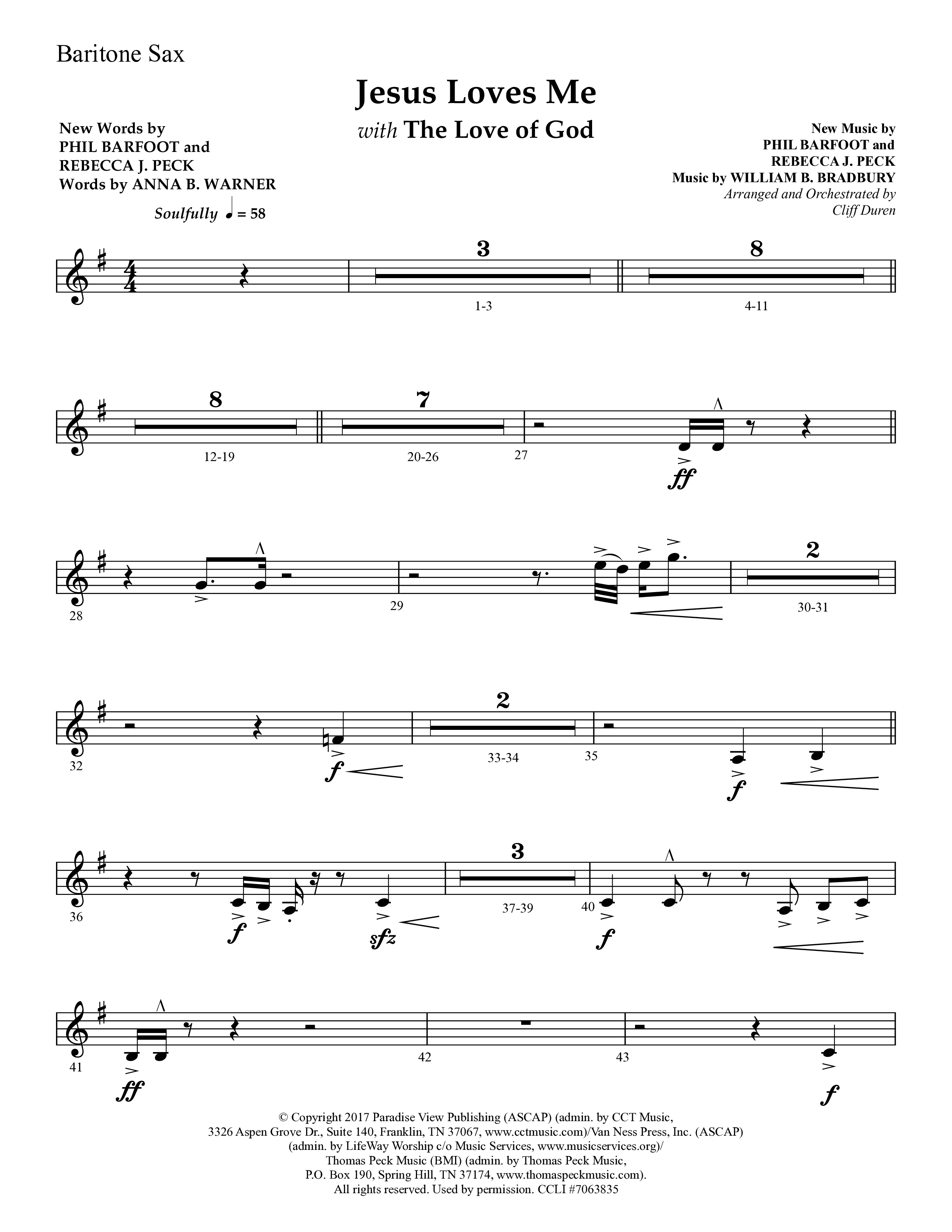 Jesus Loves Me with The Love Of God (Choral Anthem SATB) Bari Sax (Lifeway Choral / Arr. Cliff Duren)