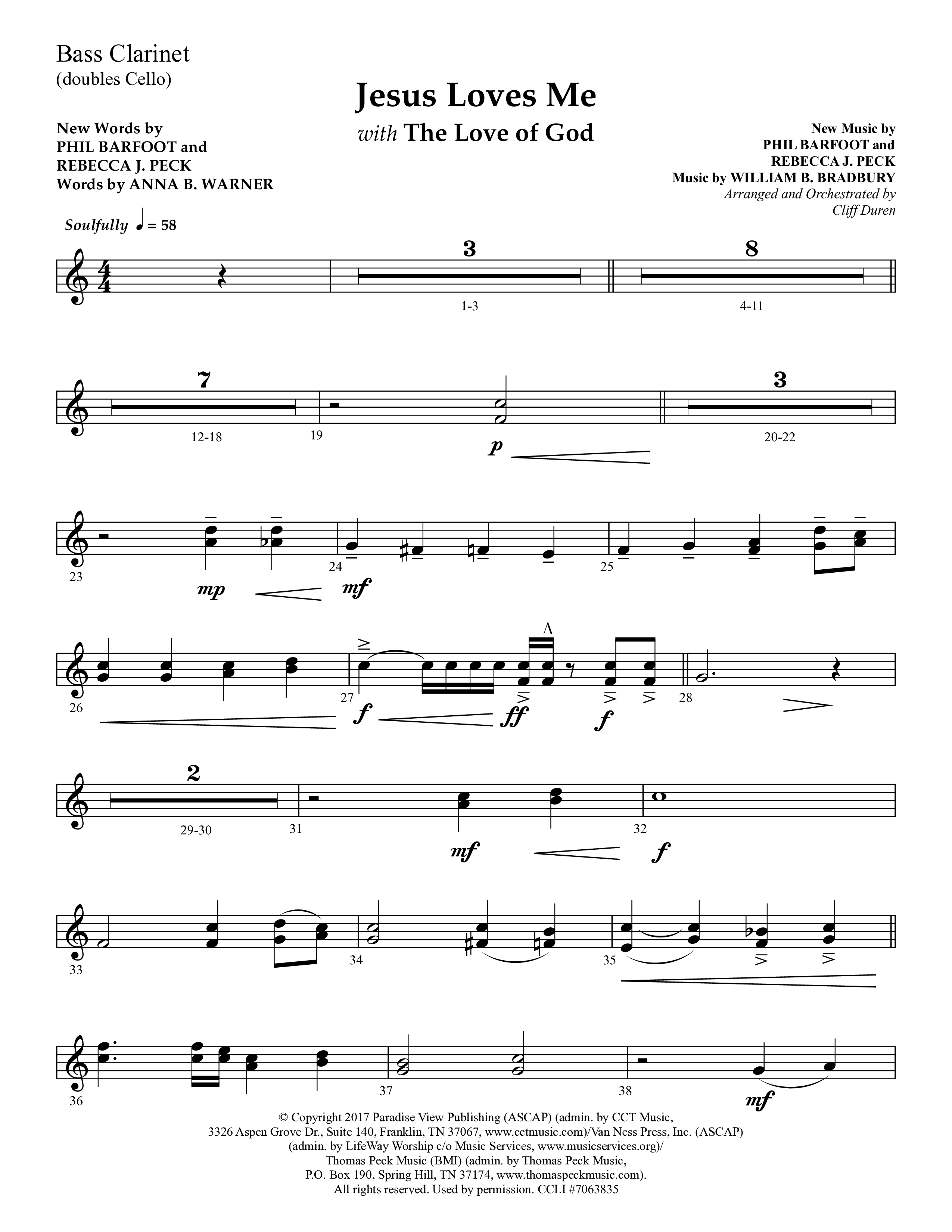 Jesus Loves Me with The Love Of God (Choral Anthem SATB) Bass Clarinet (Lifeway Choral / Arr. Cliff Duren)