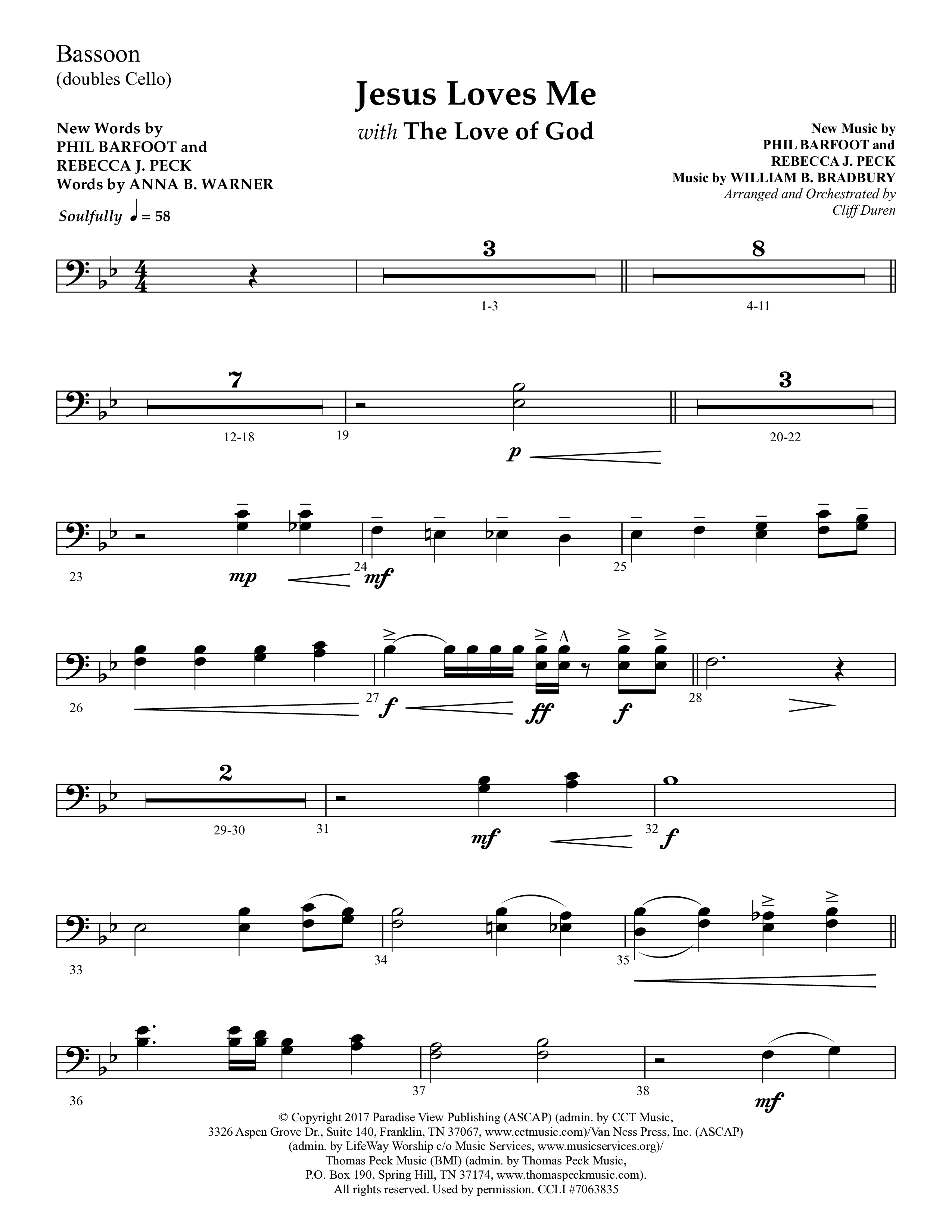Jesus Loves Me with The Love Of God (Choral Anthem SATB) Bassoon (Lifeway Choral / Arr. Cliff Duren)