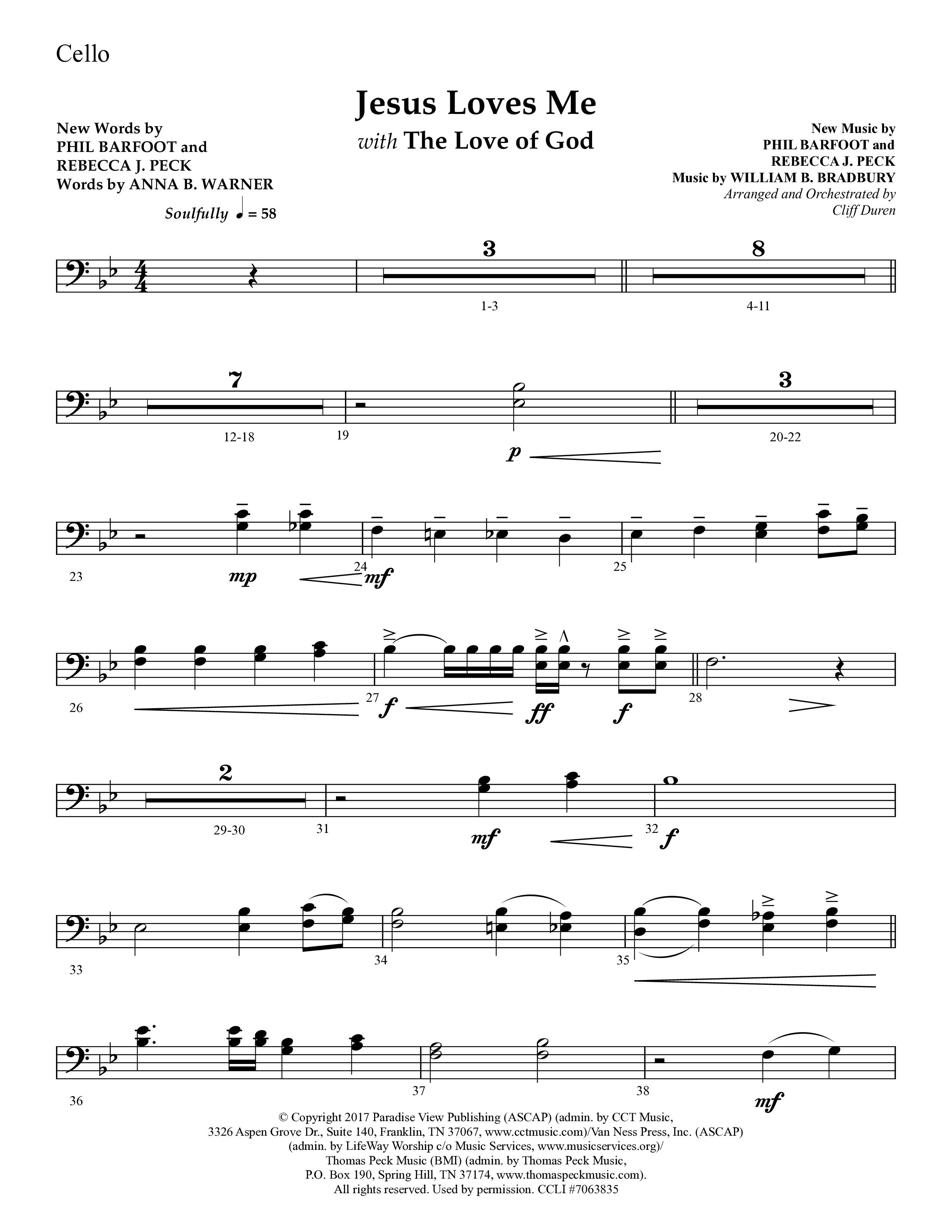 Jesus Loves Me with The Love Of God (Choral Anthem SATB) Cello (Lifeway Choral / Arr. Cliff Duren)