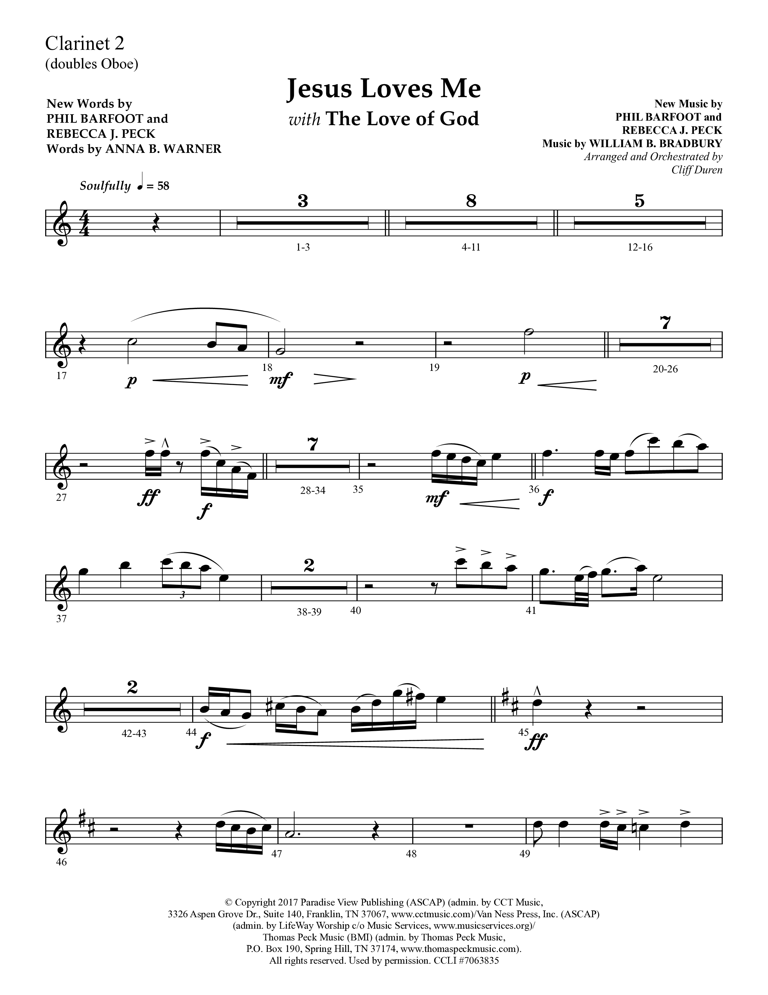 Jesus Loves Me with The Love Of God (Choral Anthem SATB) Clarinet 1/2 (Lifeway Choral / Arr. Cliff Duren)