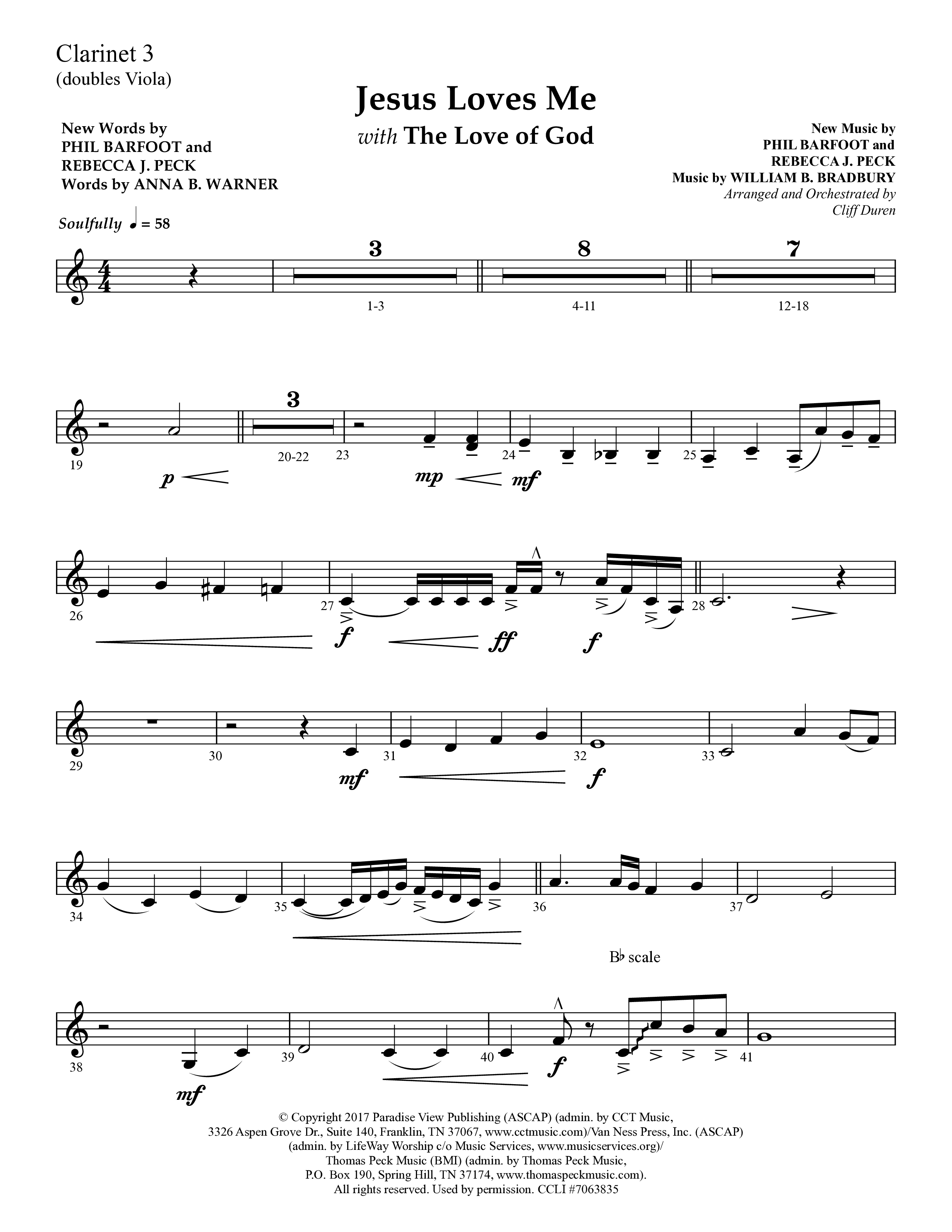 Jesus Loves Me with The Love Of God (Choral Anthem SATB) Clarinet 3 (Lifeway Choral / Arr. Cliff Duren)