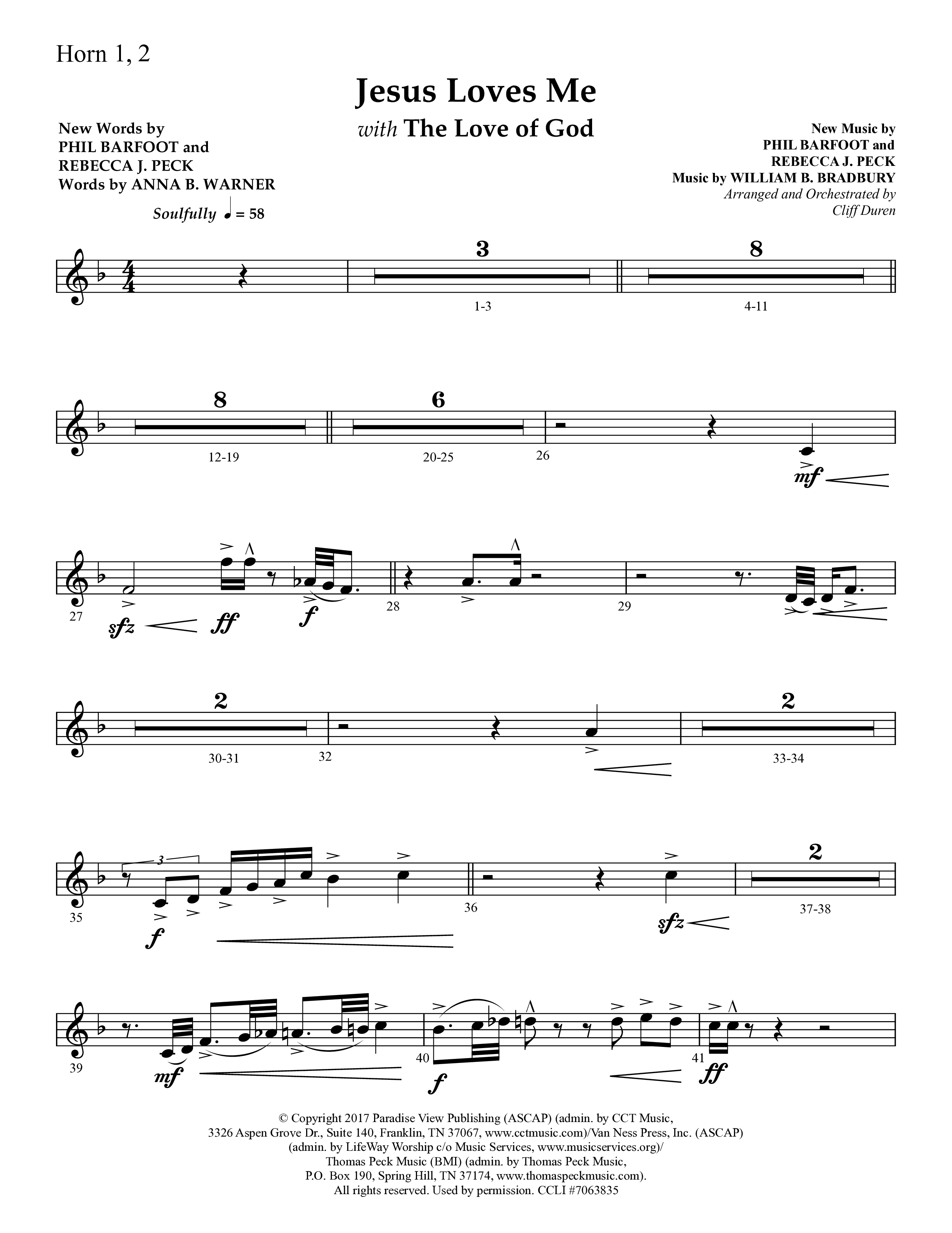 Jesus Loves Me with The Love Of God (Choral Anthem SATB) French Horn 1/2 (Lifeway Choral / Arr. Cliff Duren)