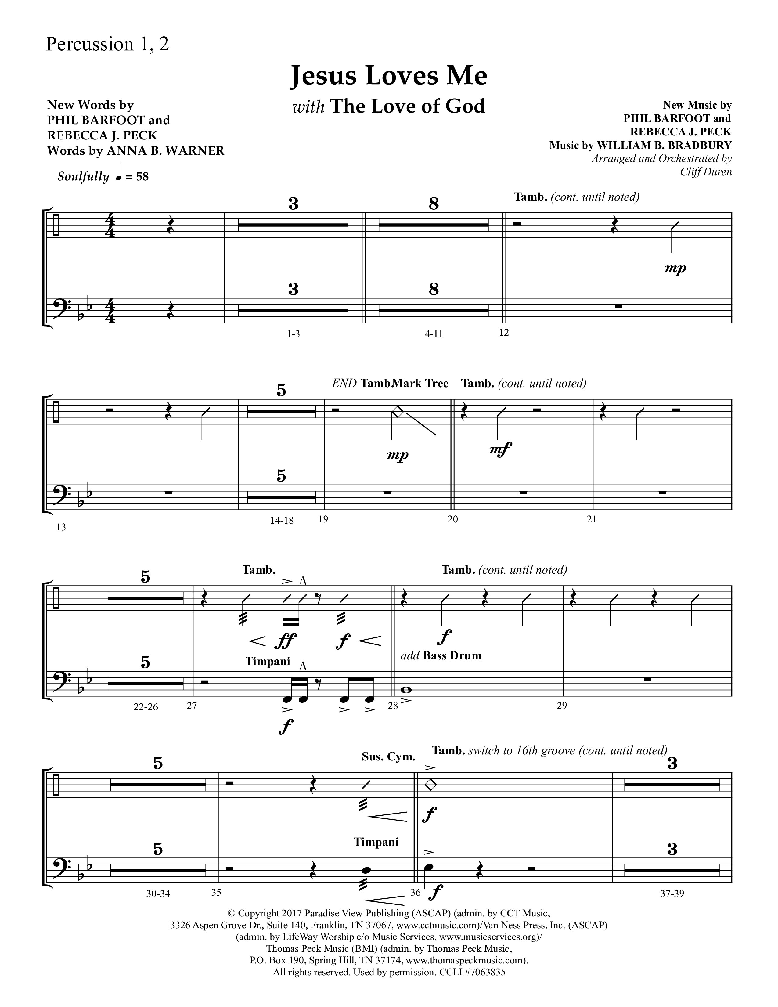 Jesus Loves Me with The Love Of God (Choral Anthem SATB) Percussion 1/2 (Lifeway Choral / Arr. Cliff Duren)