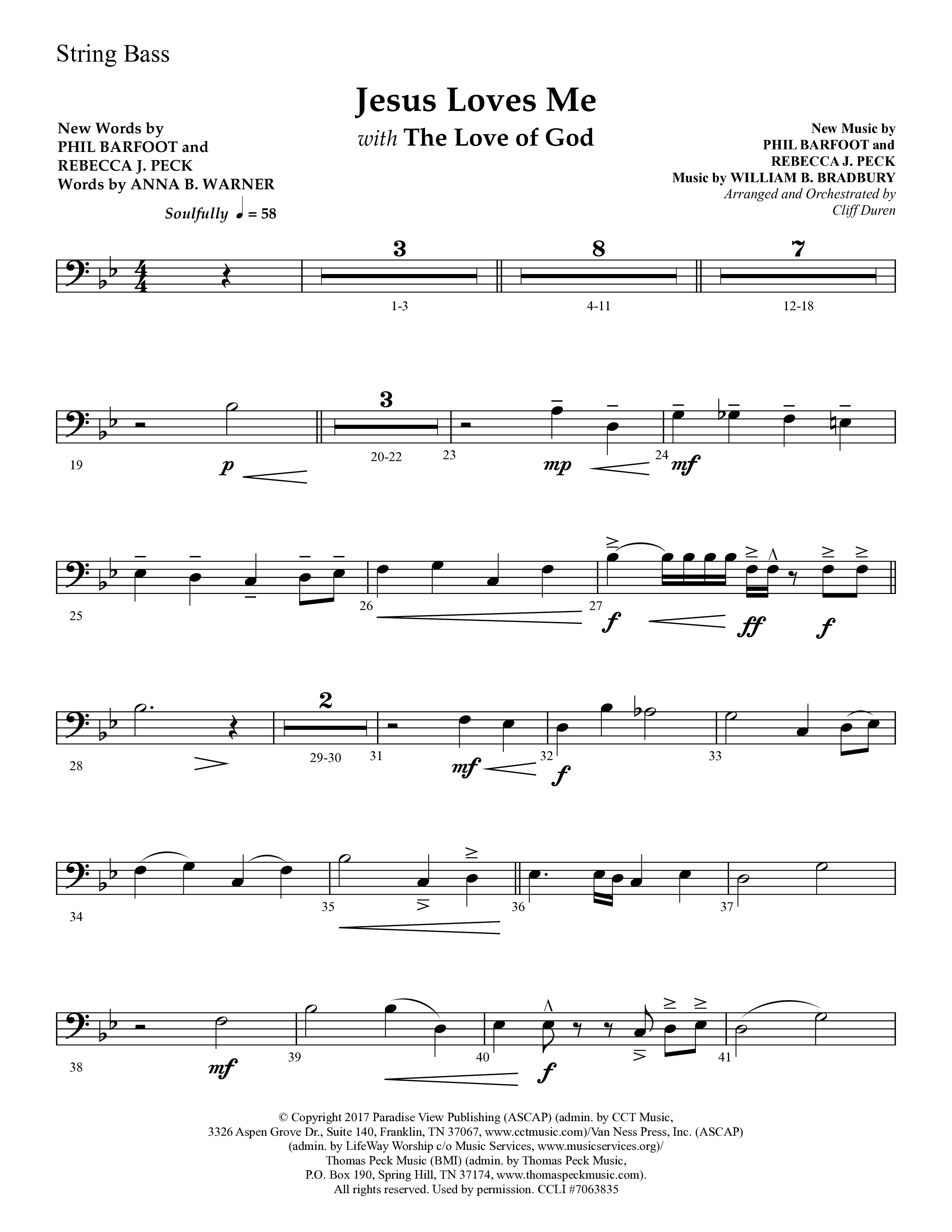 Jesus Loves Me with The Love Of God (Choral Anthem SATB) String Bass (Lifeway Choral / Arr. Cliff Duren)