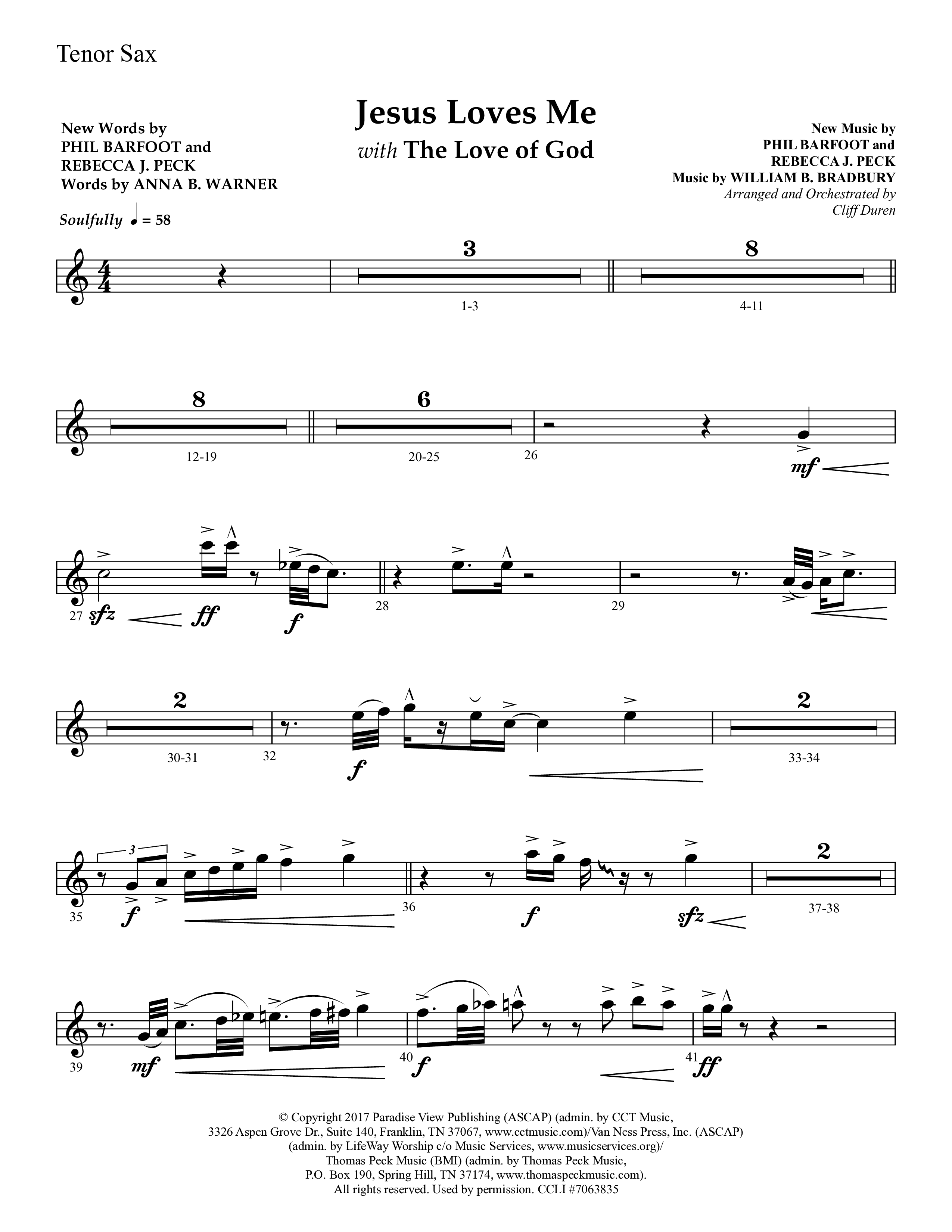 Jesus Loves Me with The Love Of God (Choral Anthem SATB) Tenor Sax 1 (Lifeway Choral / Arr. Cliff Duren)