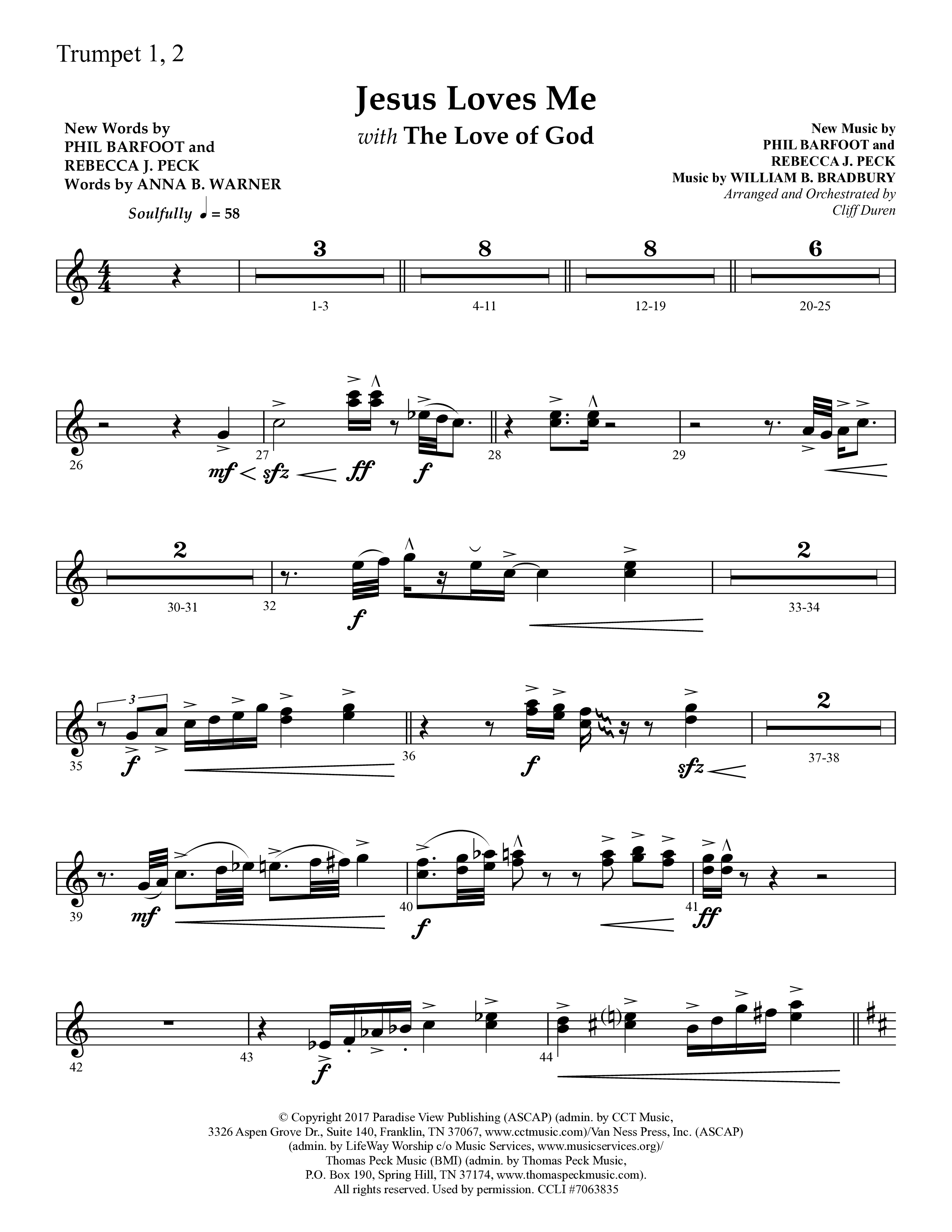 Jesus Loves Me with The Love Of God (Choral Anthem SATB) Trumpet 1,2 (Lifeway Choral / Arr. Cliff Duren)