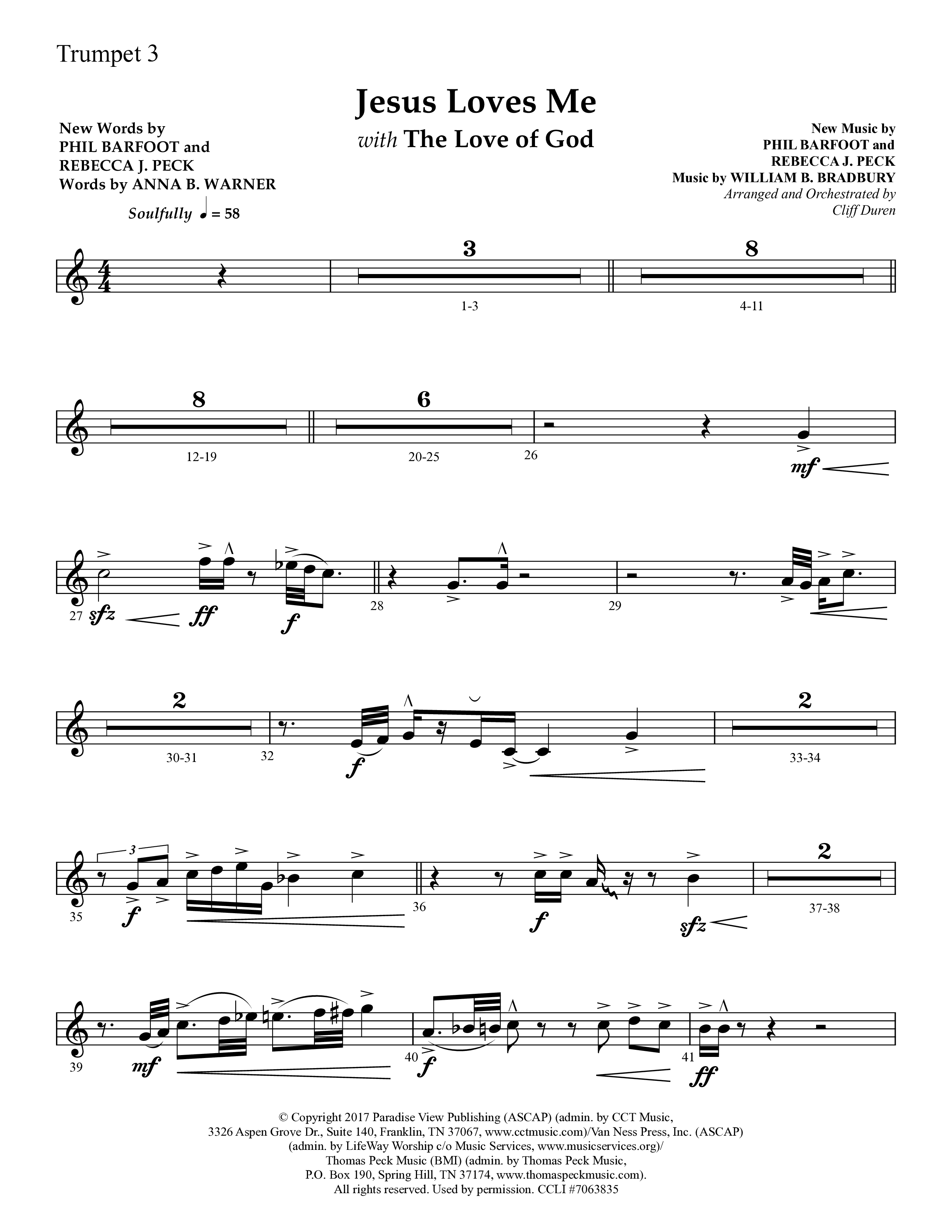 Jesus Loves Me with The Love Of God (Choral Anthem SATB) Trumpet 3 (Lifeway Choral / Arr. Cliff Duren)