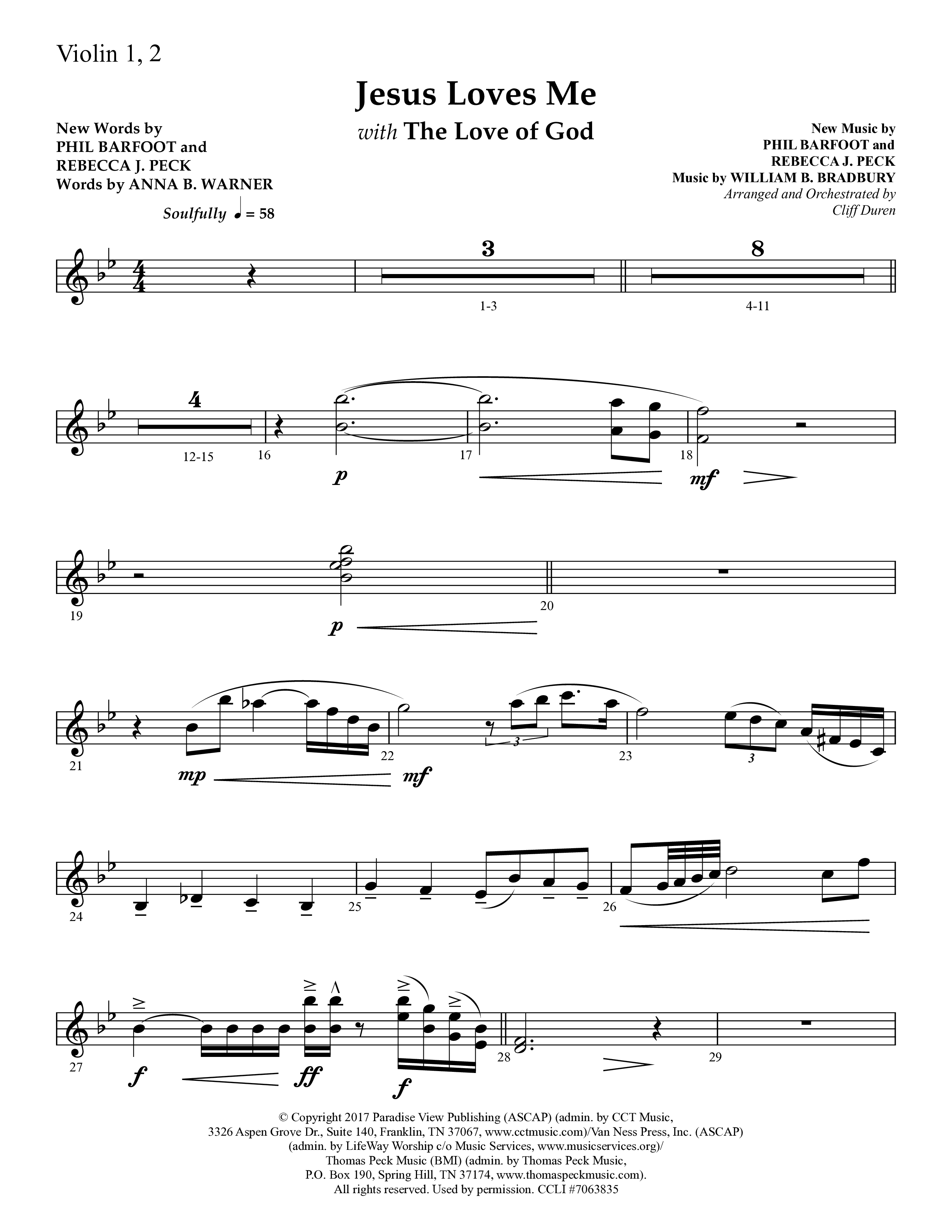 Jesus Loves Me with The Love Of God (Choral Anthem SATB) Violin 1/2 (Lifeway Choral / Arr. Cliff Duren)