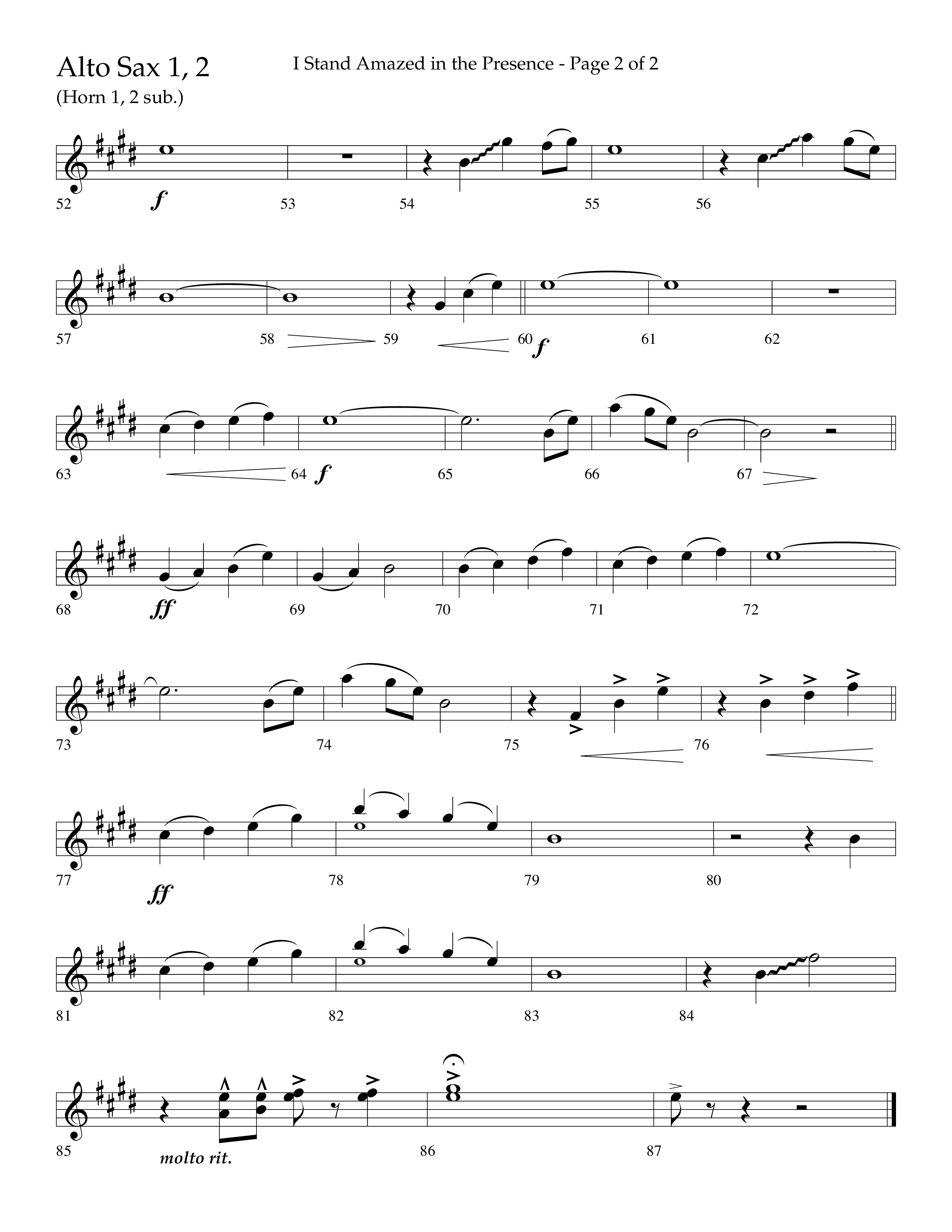 I Stand Amazed in the Presence (Choral Anthem SATB) Alto Sax 1/2 (Lifeway Choral / Arr. David Shipps)