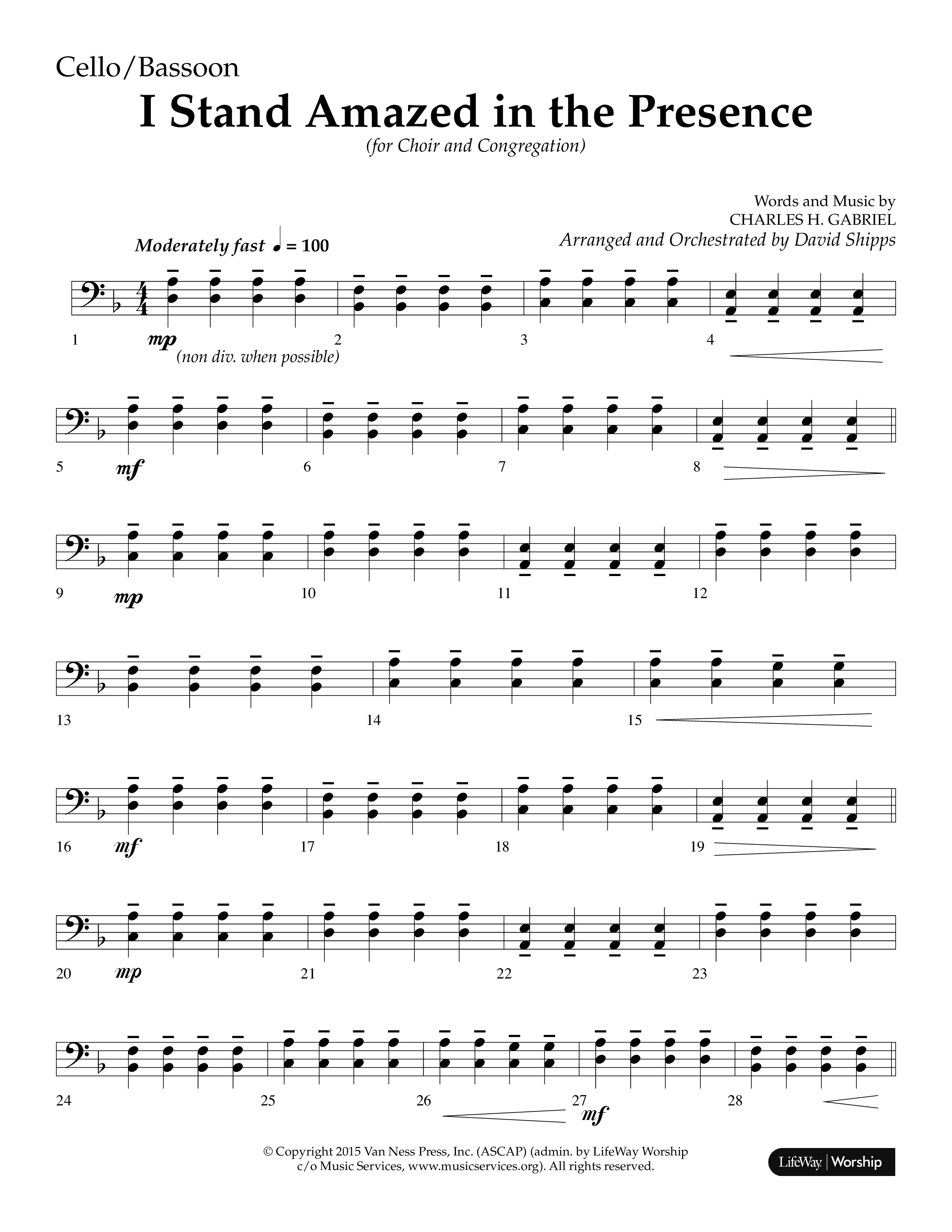 I Stand Amazed in the Presence (Choral Anthem SATB) Cello (Lifeway Choral / Arr. David Shipps)