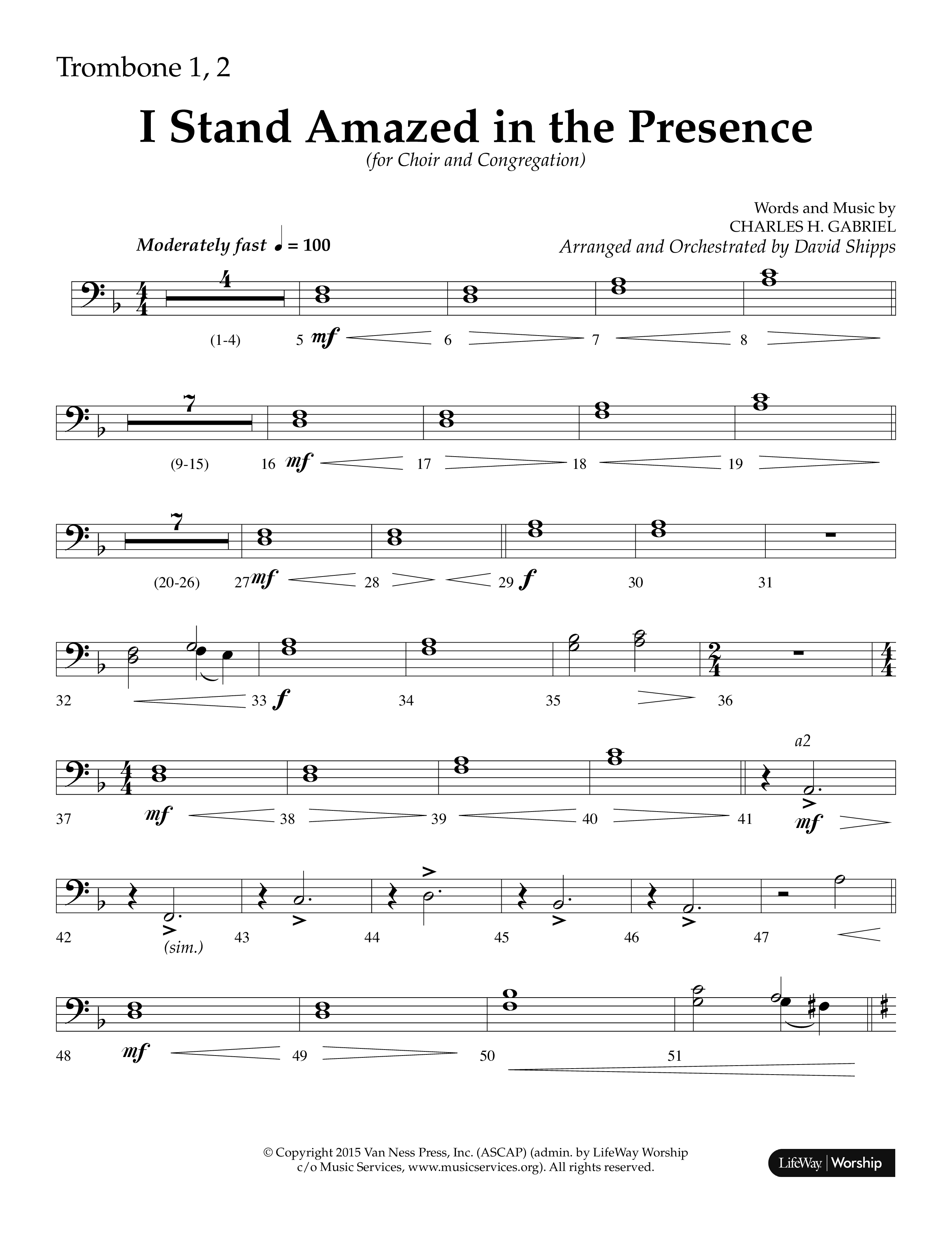 I Stand Amazed in the Presence (Choral Anthem SATB) Trombone 1/2 (Lifeway Choral / Arr. David Shipps)