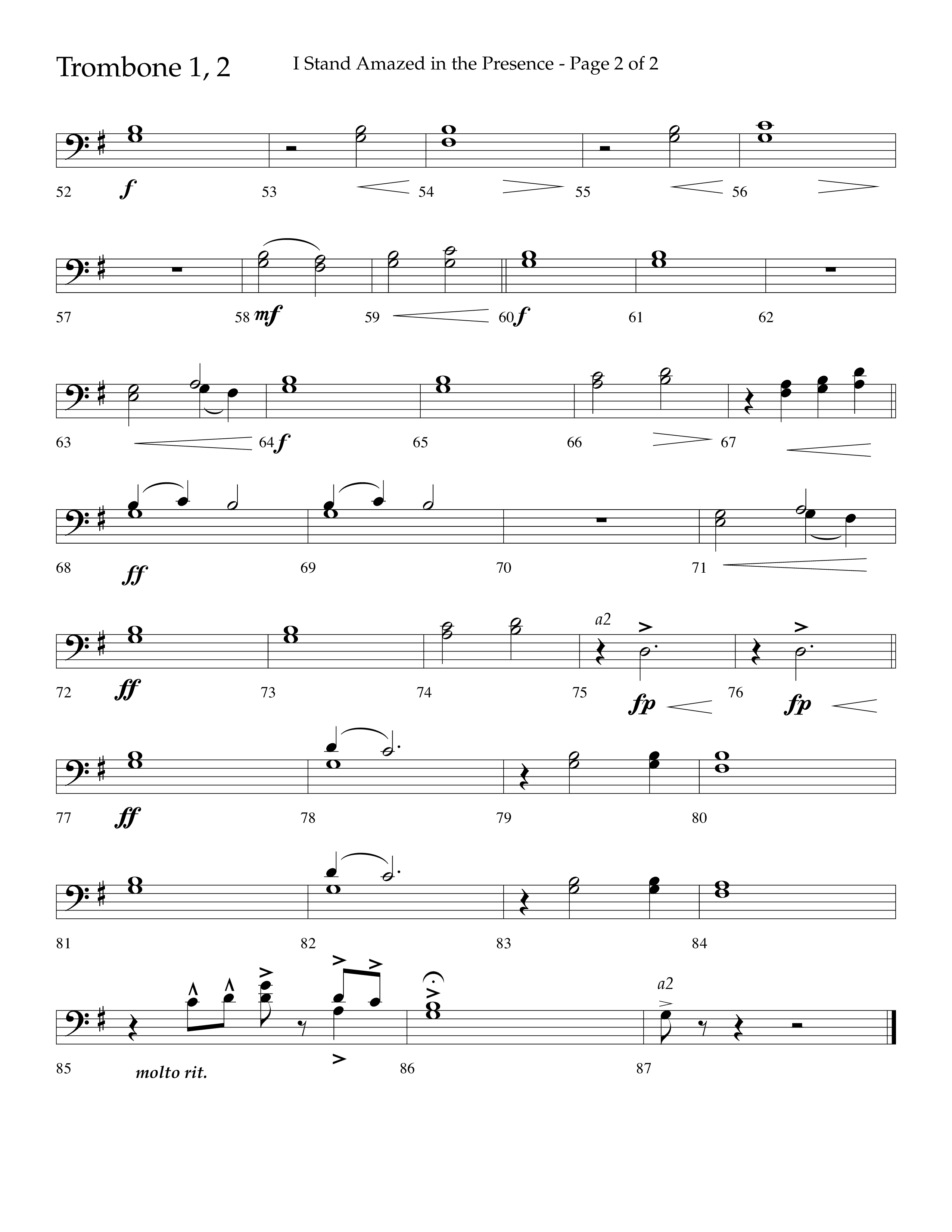 I Stand Amazed in the Presence (Choral Anthem SATB) Trombone 1/2 (Lifeway Choral / Arr. David Shipps)