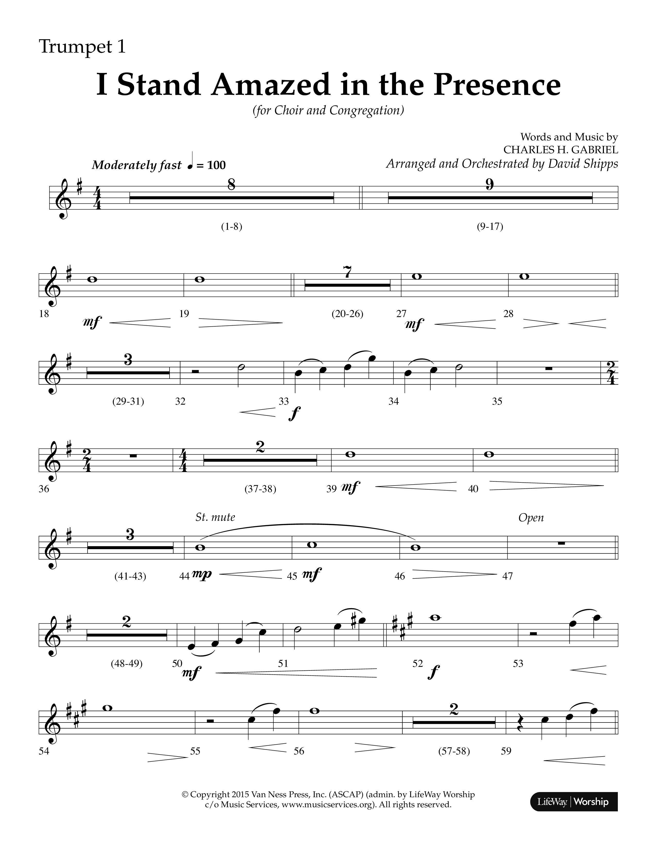 I Stand Amazed in the Presence (Choral Anthem SATB) Trumpet 1 (Lifeway Choral / Arr. David Shipps)