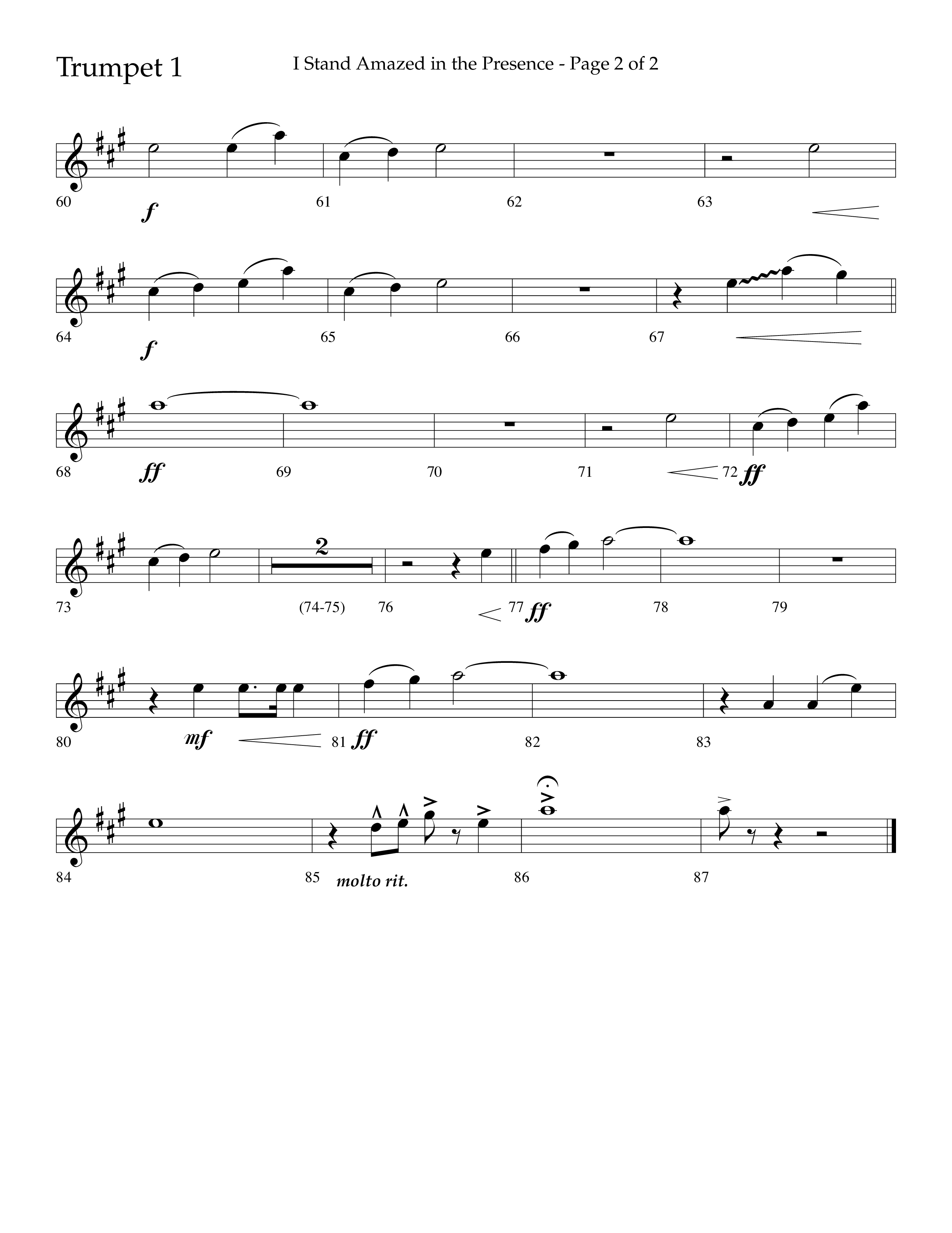 I Stand Amazed in the Presence (Choral Anthem SATB) Trumpet 1 (Lifeway Choral / Arr. David Shipps)